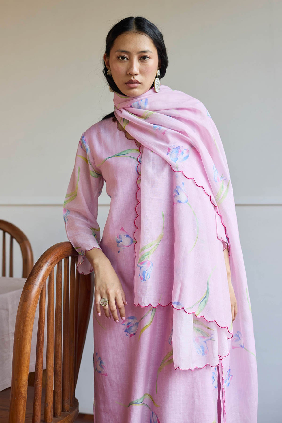Lilac Chanderi Resham Kurta Set