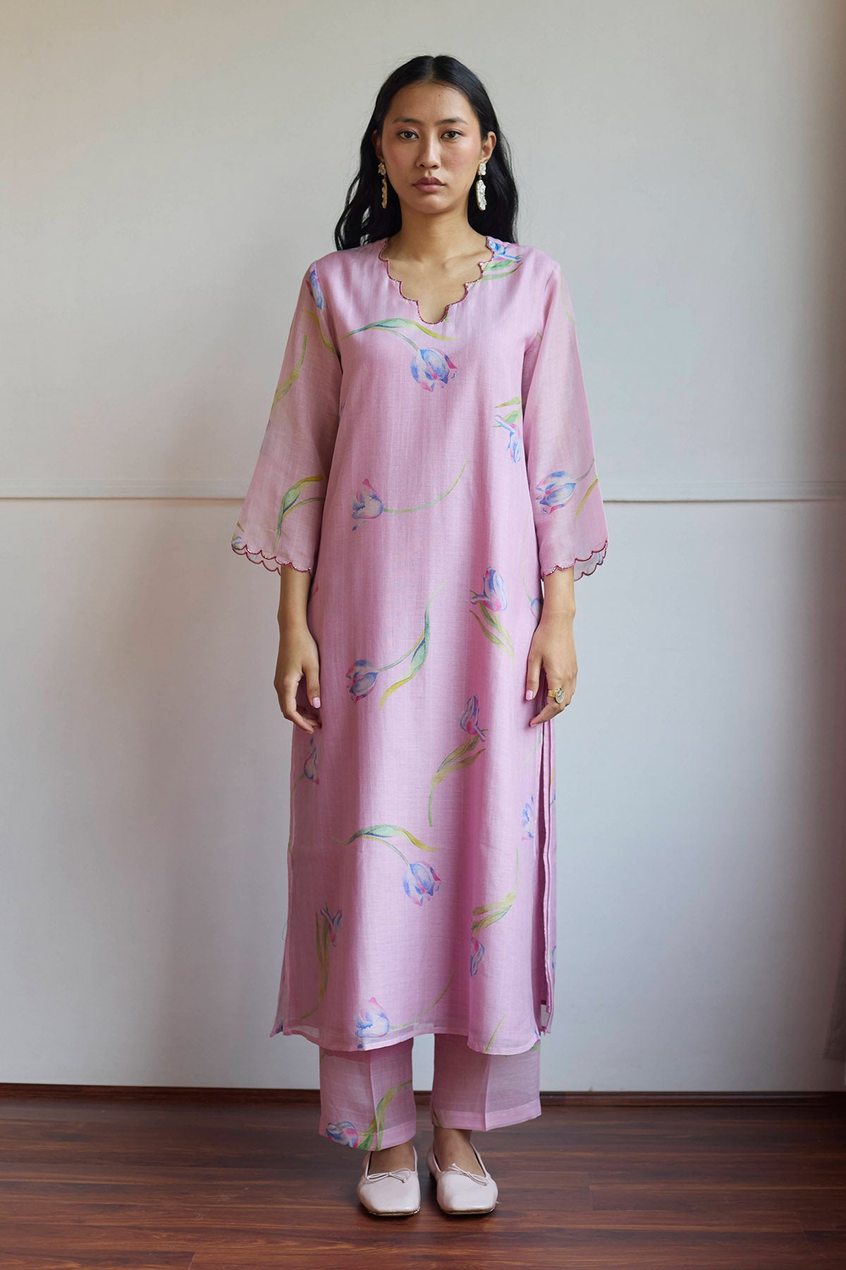 Lilac Chanderi Resham Kurta Set