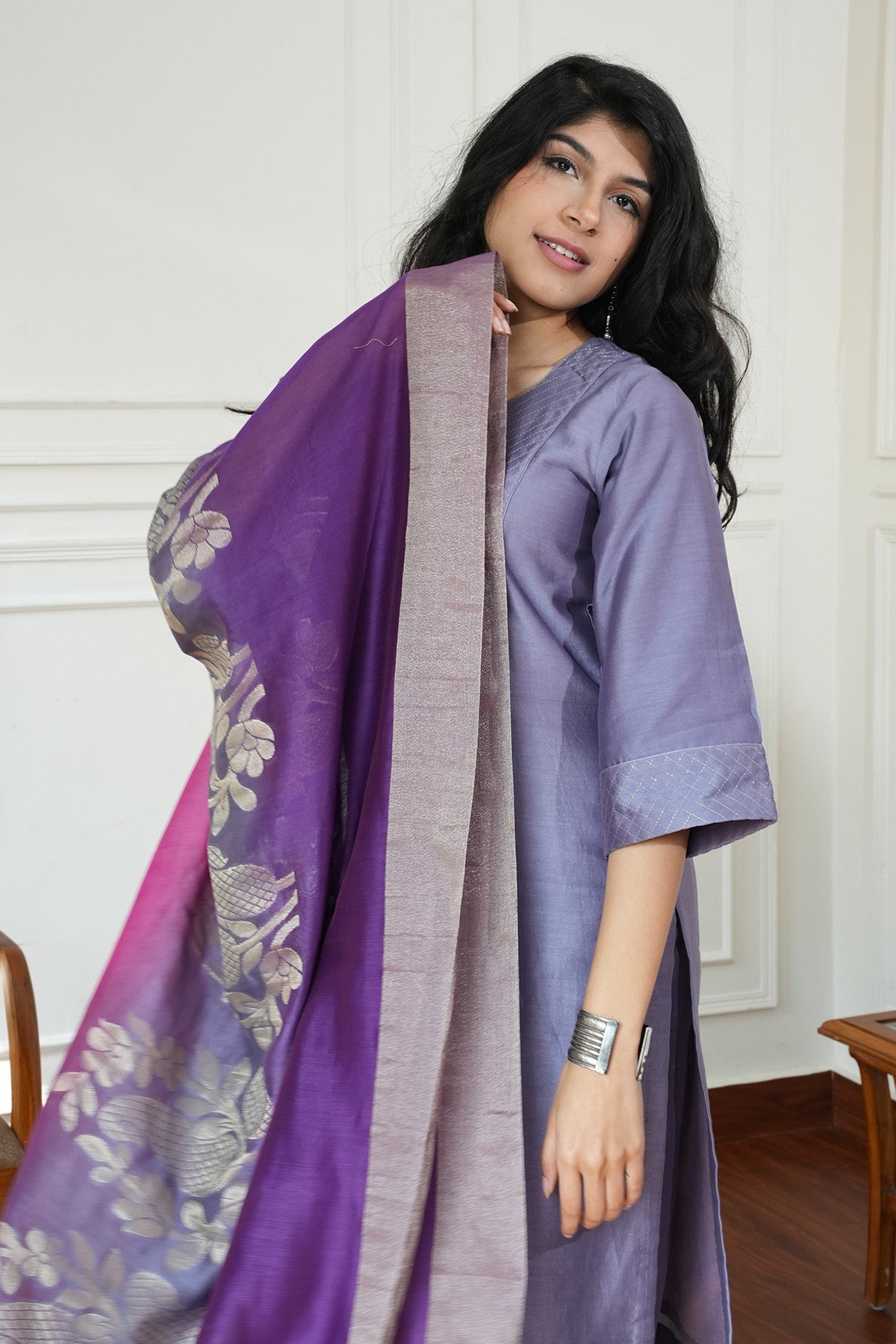 Lilac Cotton Chanderi Kurta Set