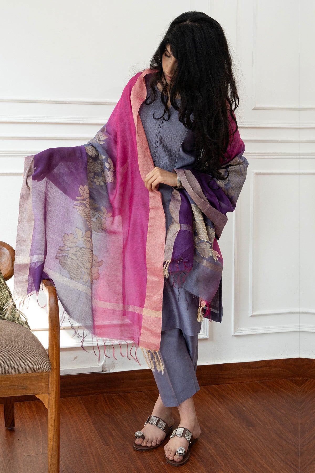 Lilac Cotton Chanderi Kurta Set