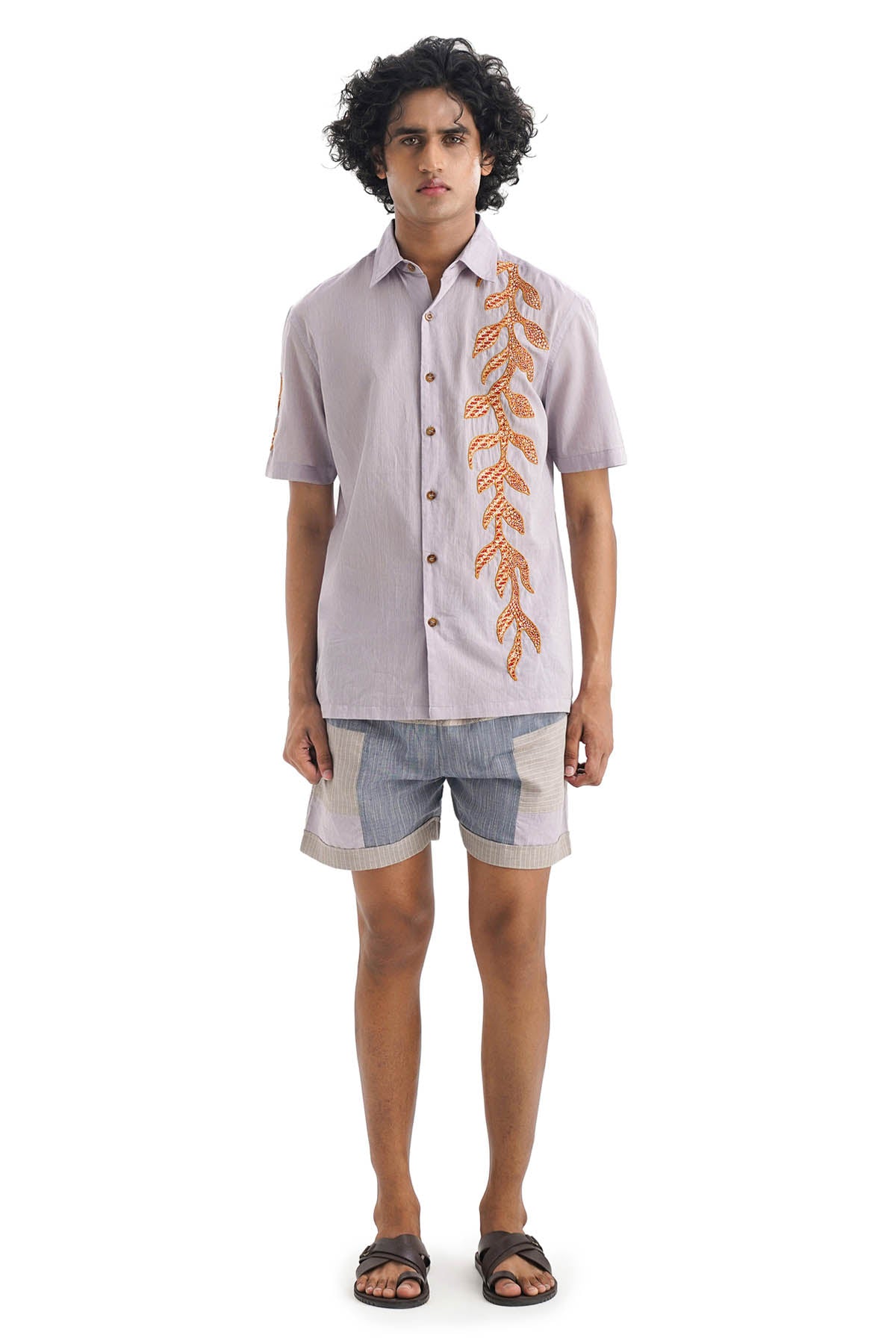 Lilac Cotton Leaf Applique Shirt