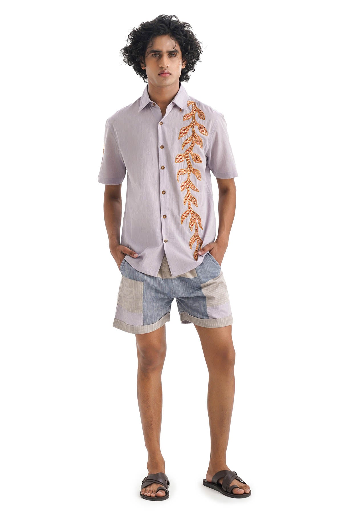 Lilac Cotton Leaf Applique Shirt