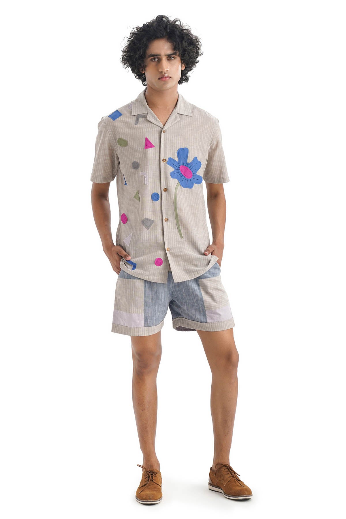 Notre Ame - Men Lilac Cotton Patch Work Shorts for men online at ScrollnShops