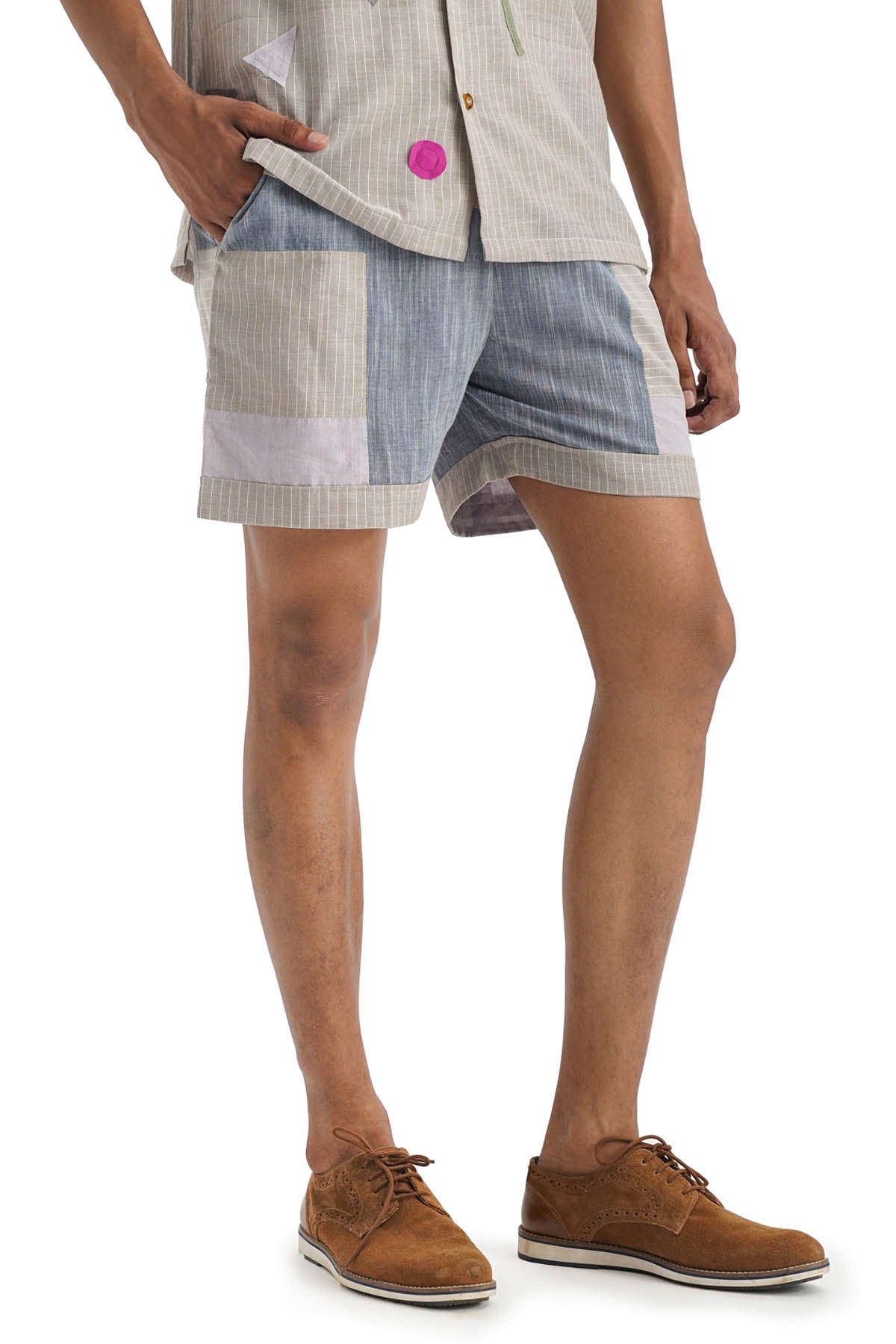 Lilac Cotton Patch Work Shorts