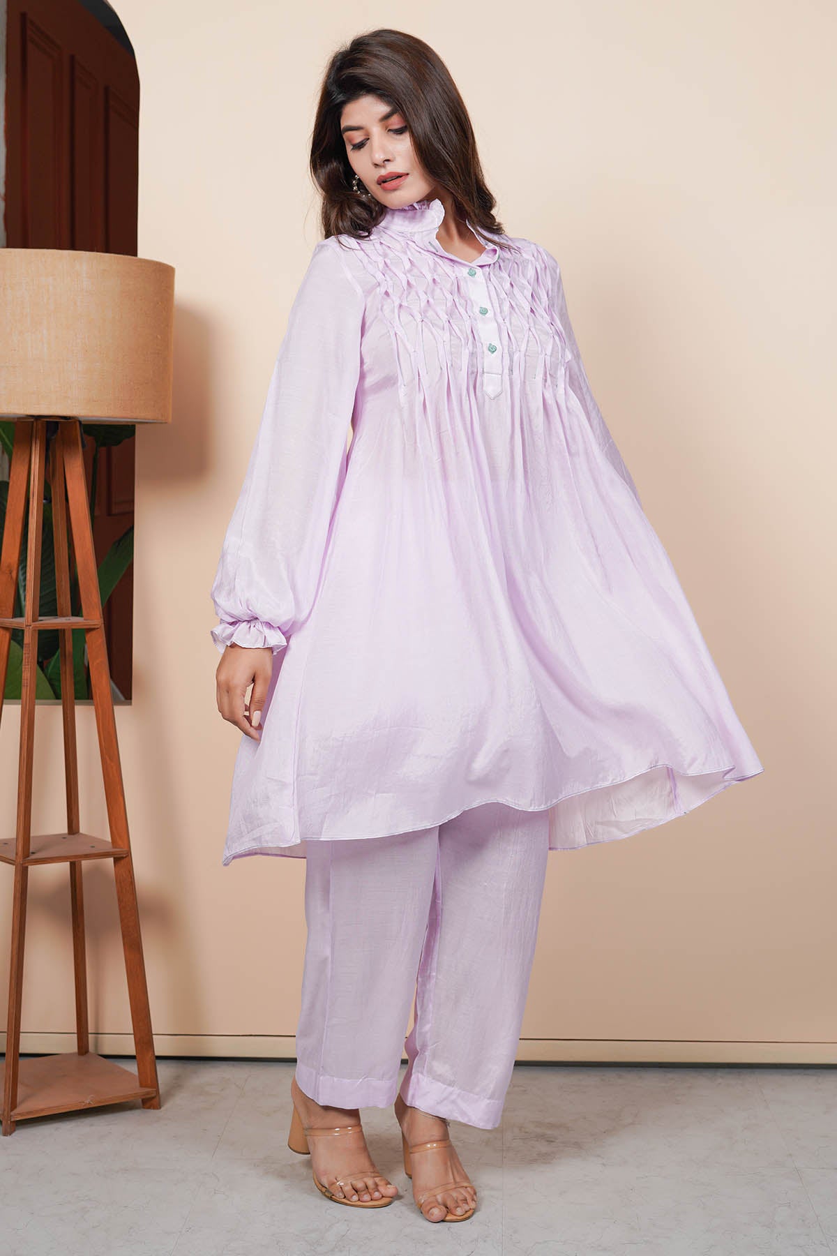 Lilac Cotton Silk Tunic & Pants