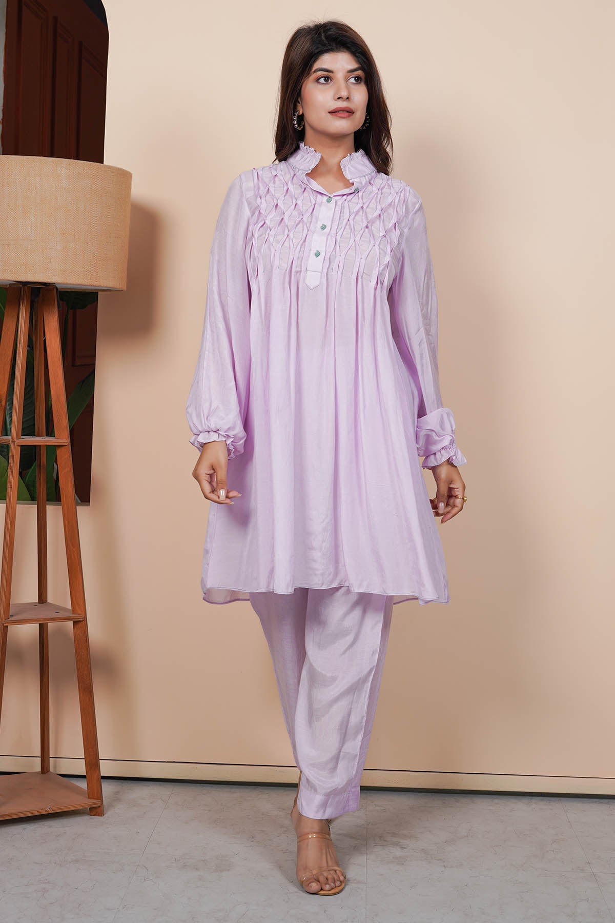 Imrie Lilac Cotton Silk Tunic & Pants for women online at ScrollnShops