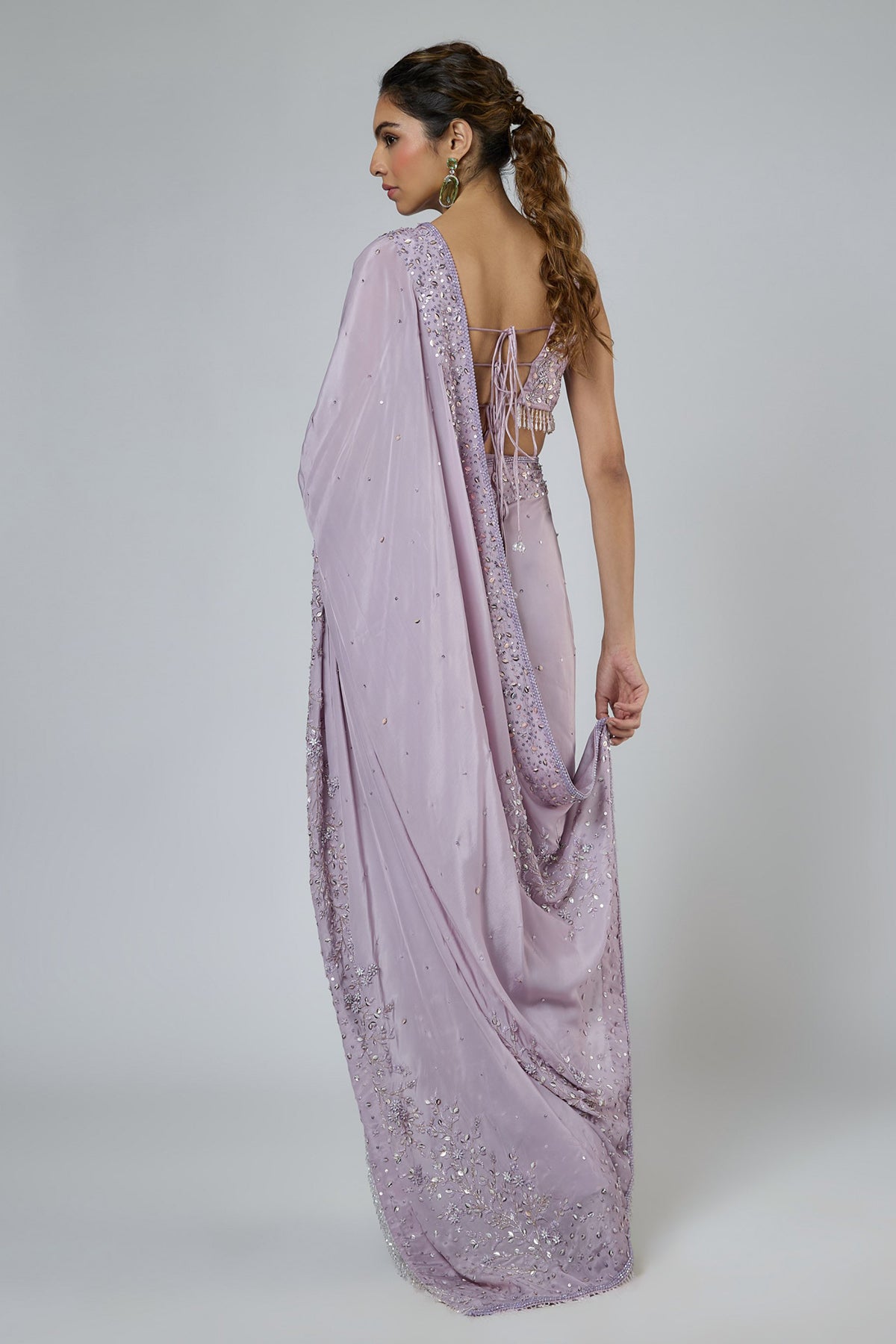 Lilac Crystal Tassel Saree Set