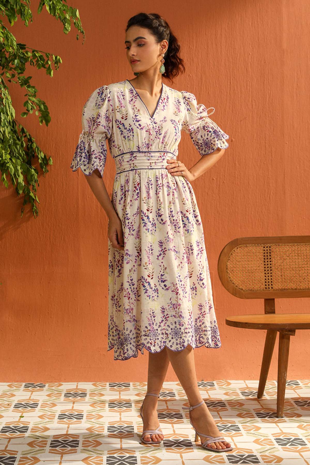 Sewtable Clothing Lilac Digital Print Midi Dress for women online at ScrollnShops