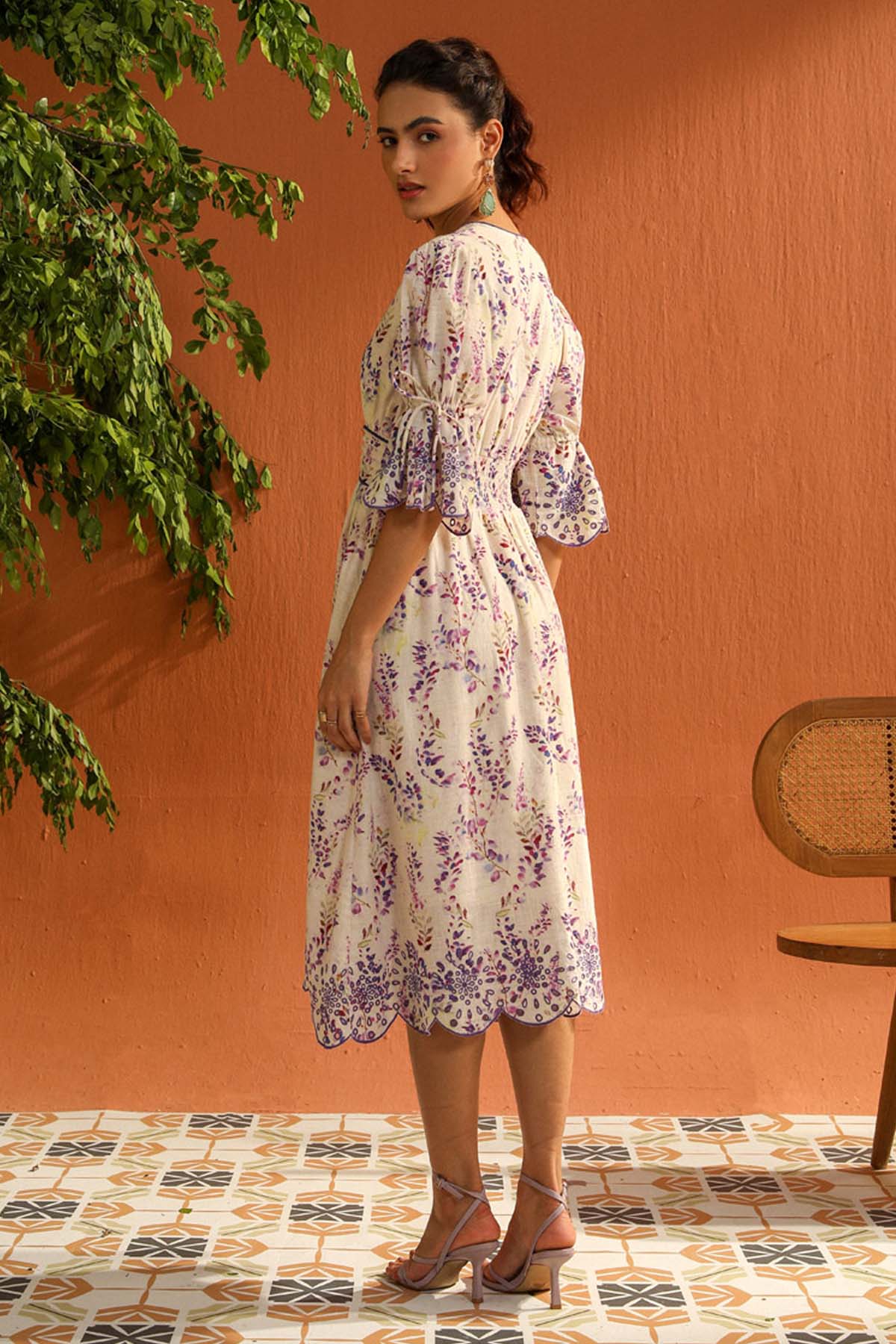 Lilac Digital Print Midi Dress