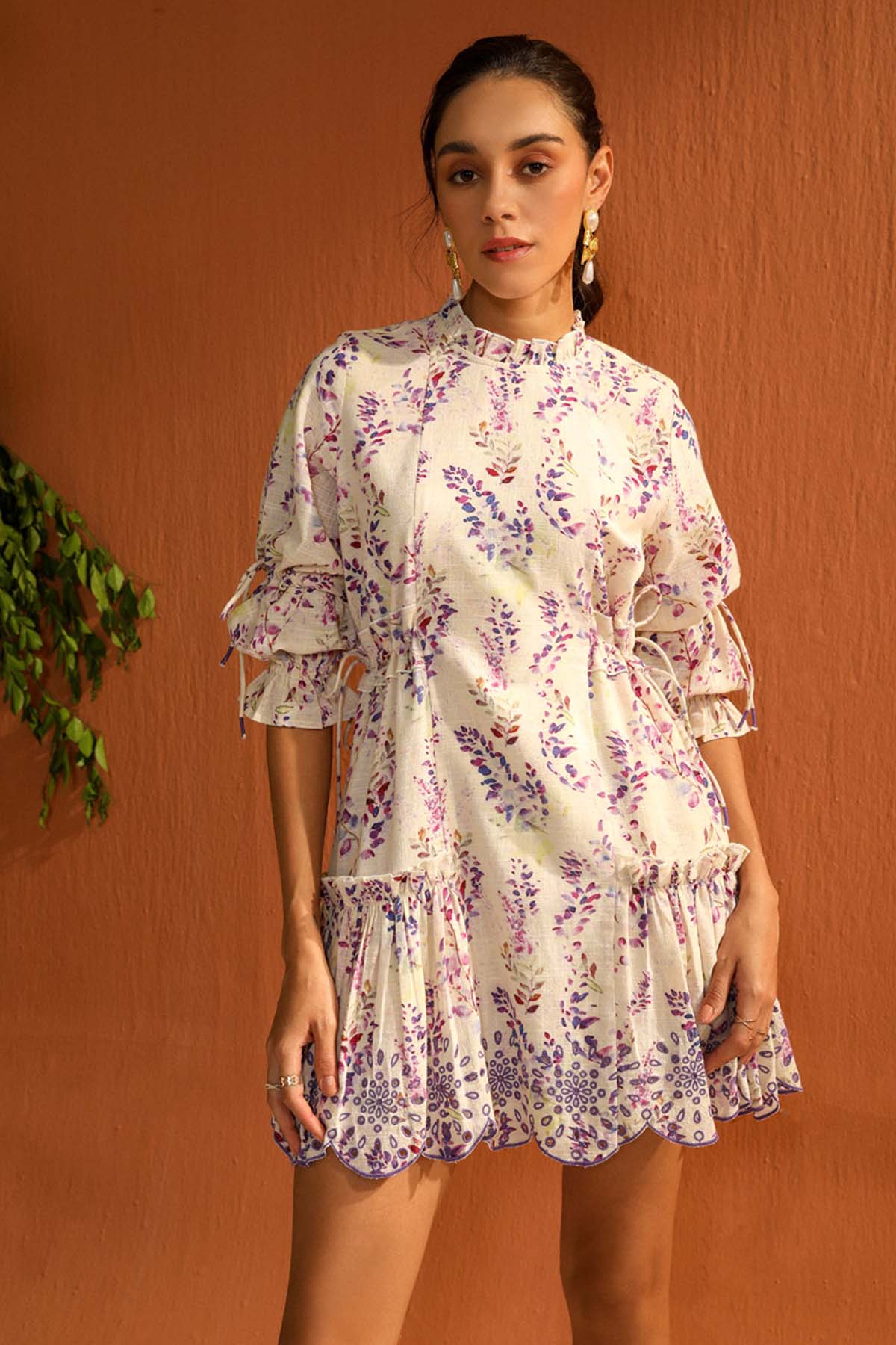 Sewtable Clothing Lilac Digital Print Mini Dress for women online at ScrollnShops