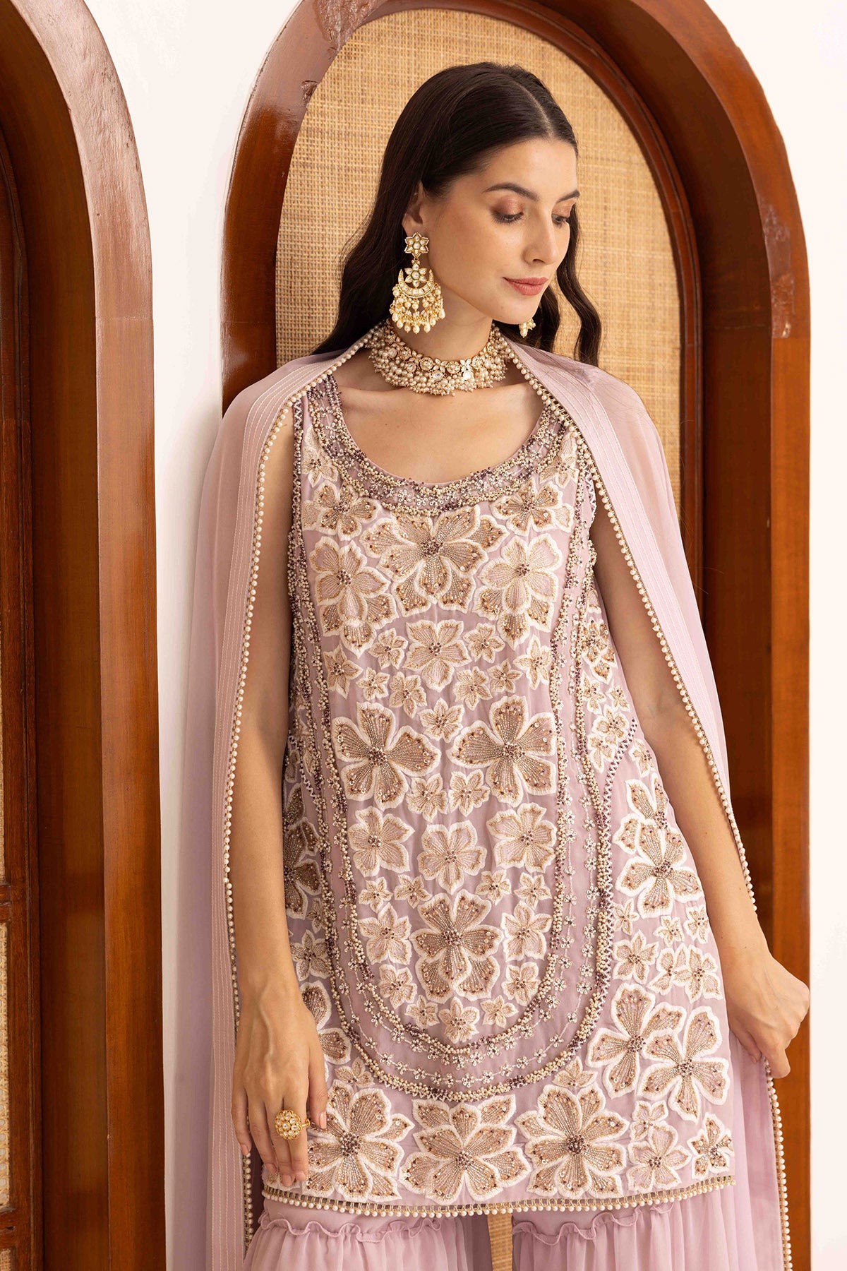 Lilac Dori Embroidered Kurta Set