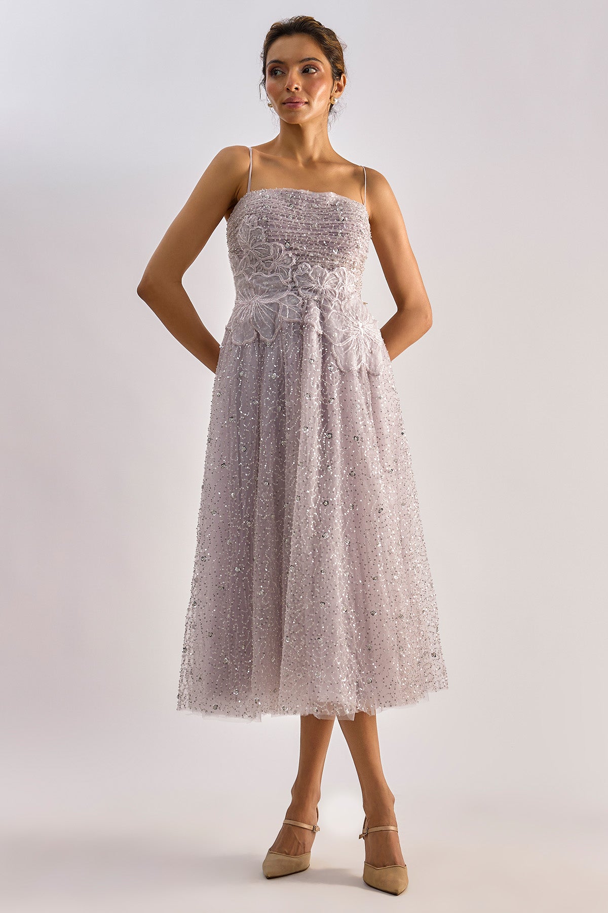 Buy Lilac Embellished Floral Dress for women by Emblaze online available at scrollnshops