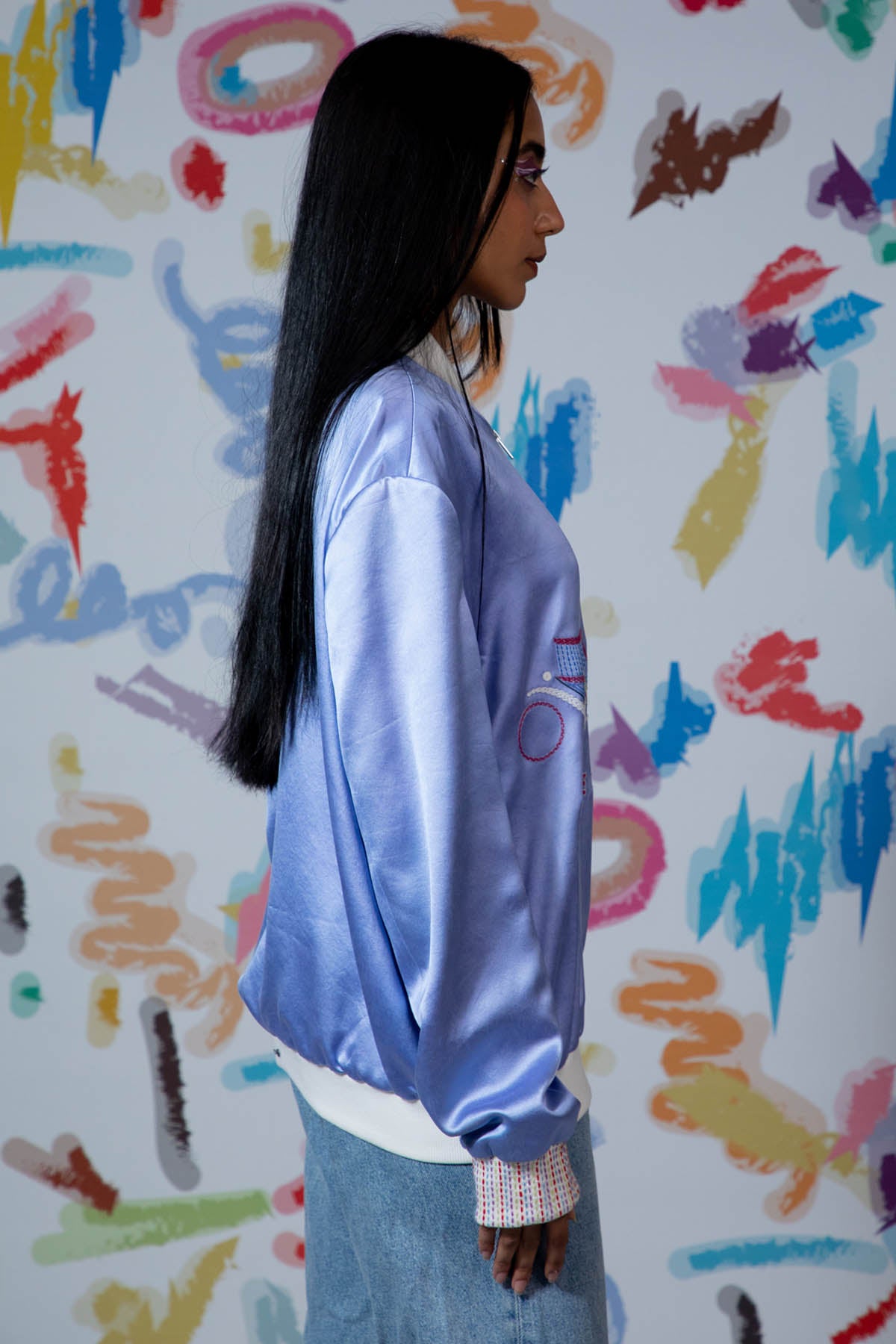 Lilac Embroidered Bomber Jacket