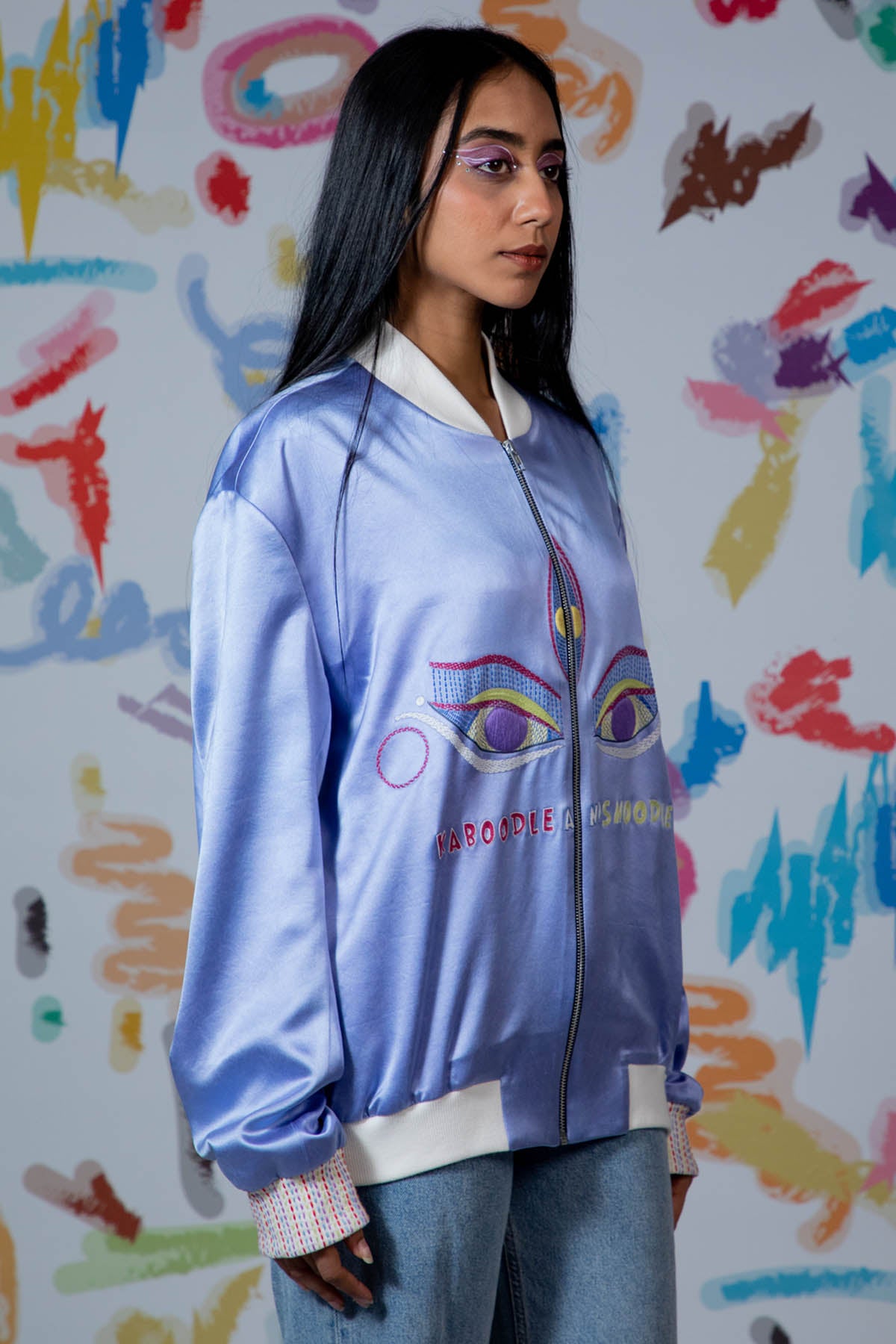 Lilac Embroidered Bomber Jacket