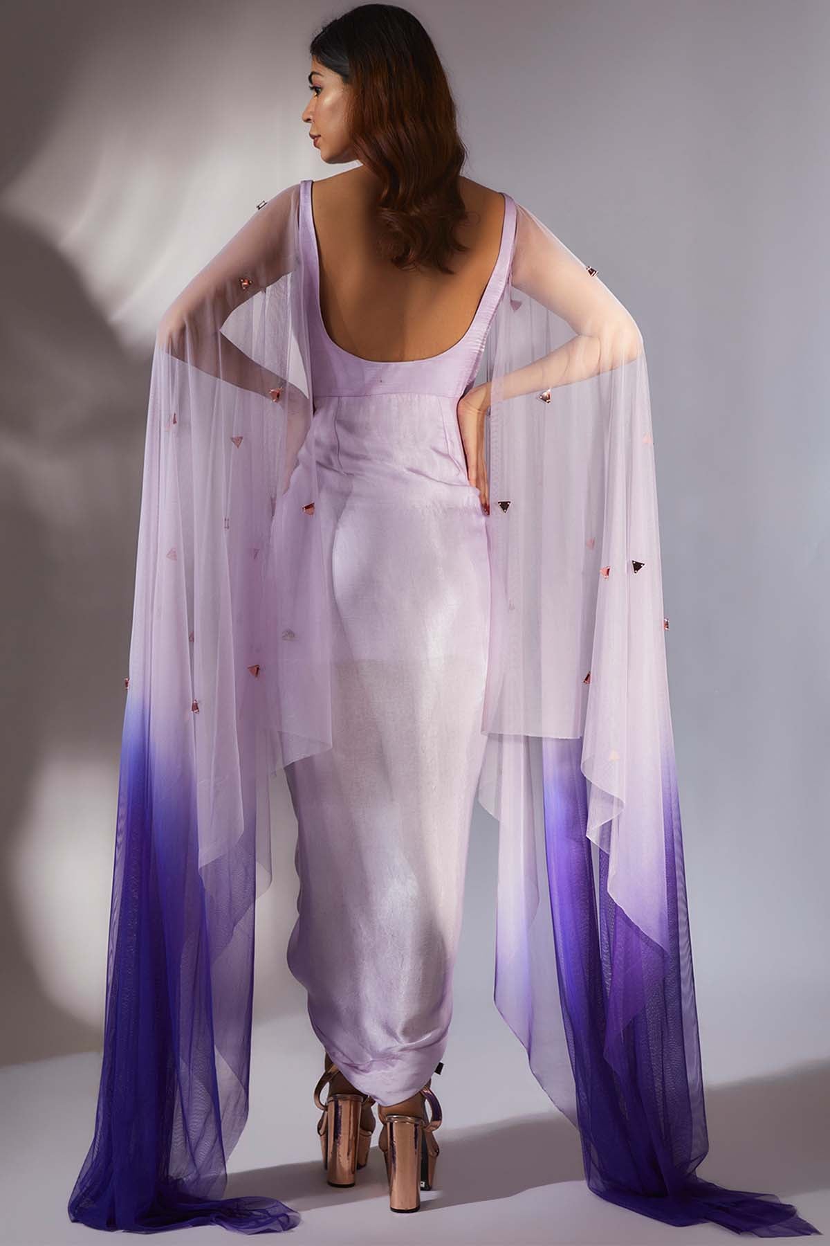 Lilac Embroidered Drape Dress