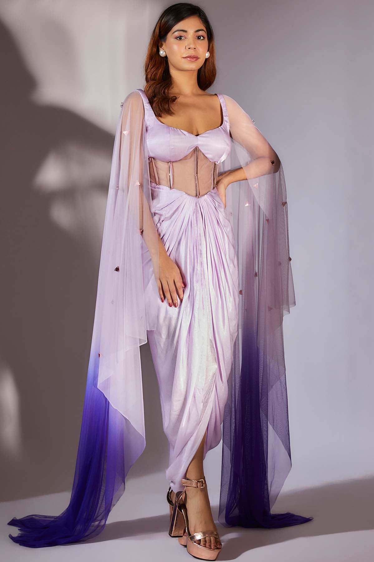 Buy Lilac Embroidered Drape Dress by Masumi Mewawalla for women online at ScrollnShops