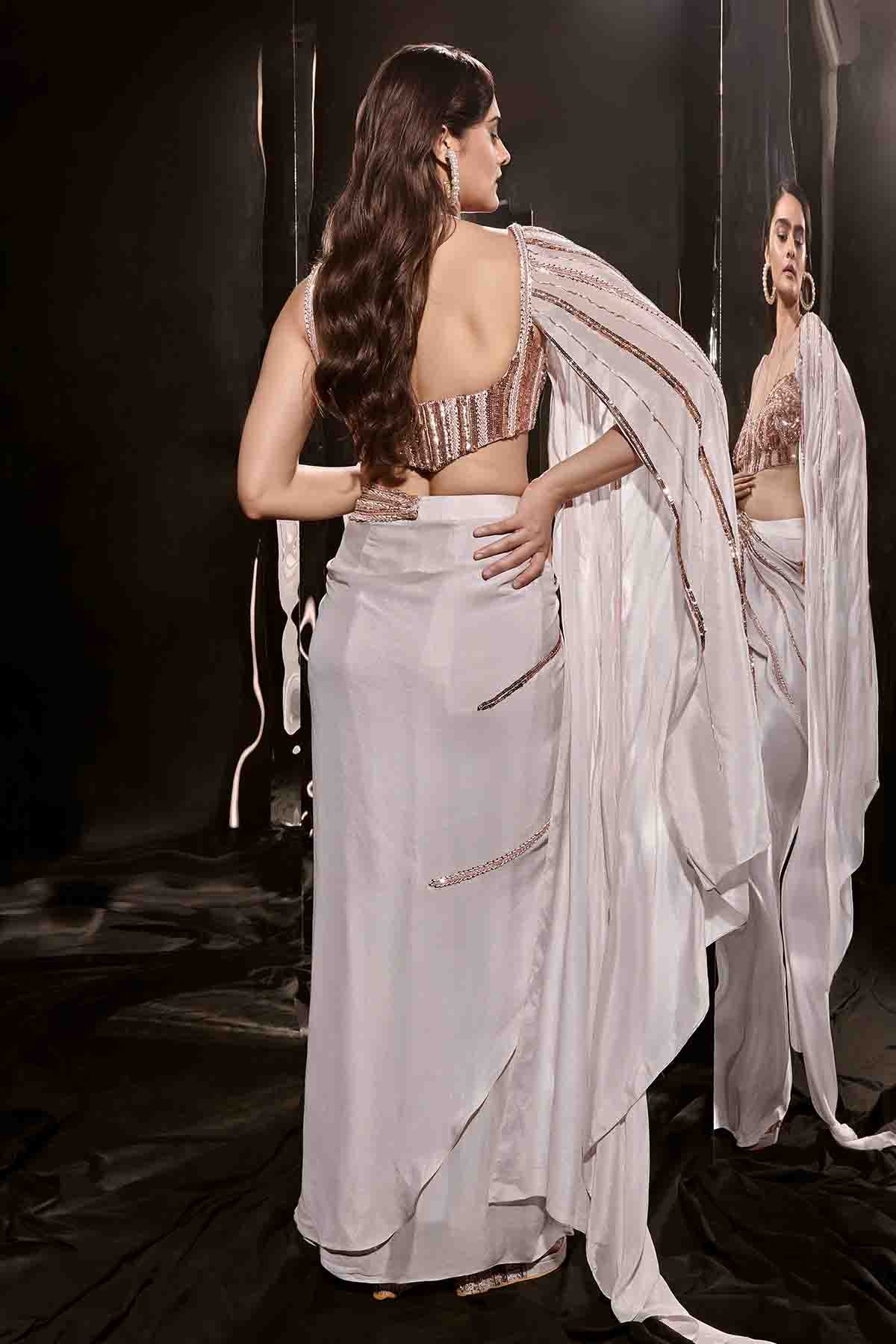 Lilac Embroidered Drape Saree