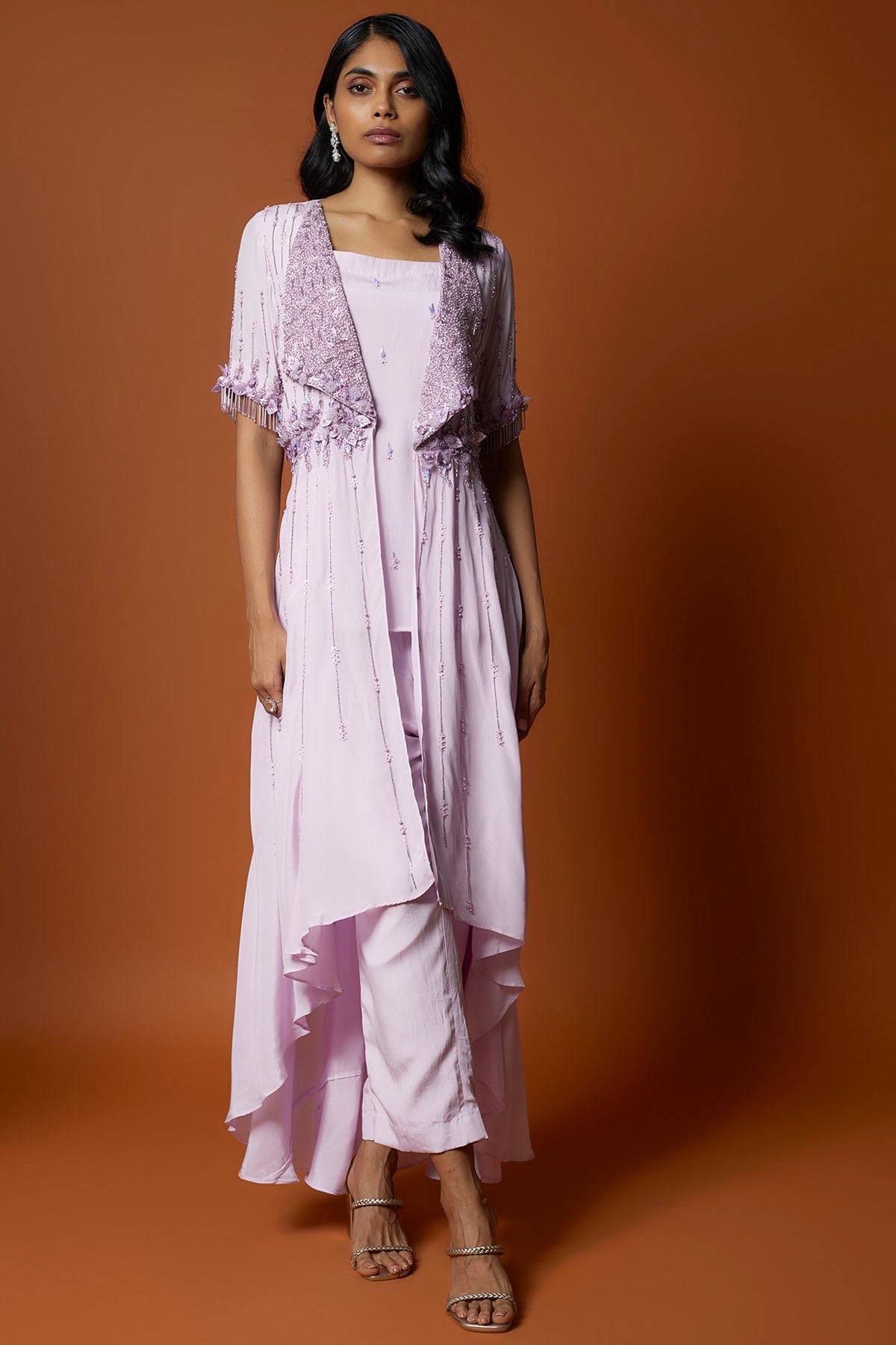 Mehak Murpana Lilac Embroidered Jacket Set for Women Online at ScrollnShops