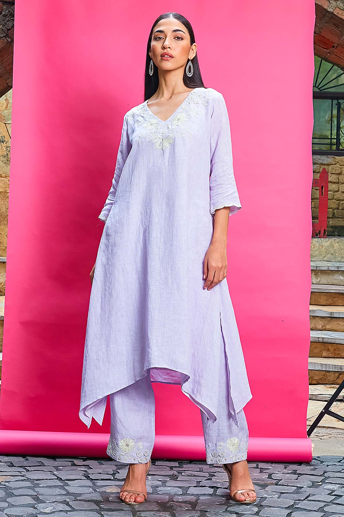 Priyanka Jain Lilac Embroidered Kurta & Pants for women online at ScrollnShops