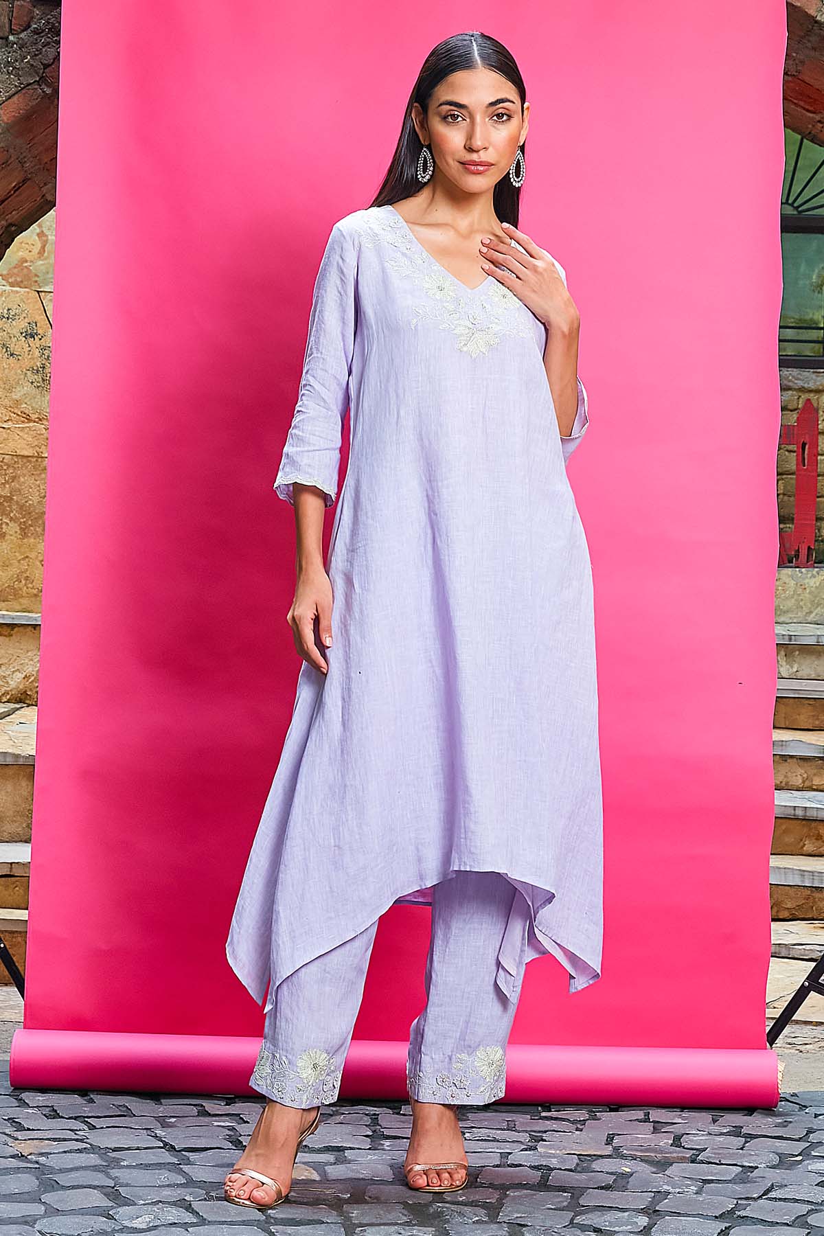 Lilac Embroidered Kurta & Pants