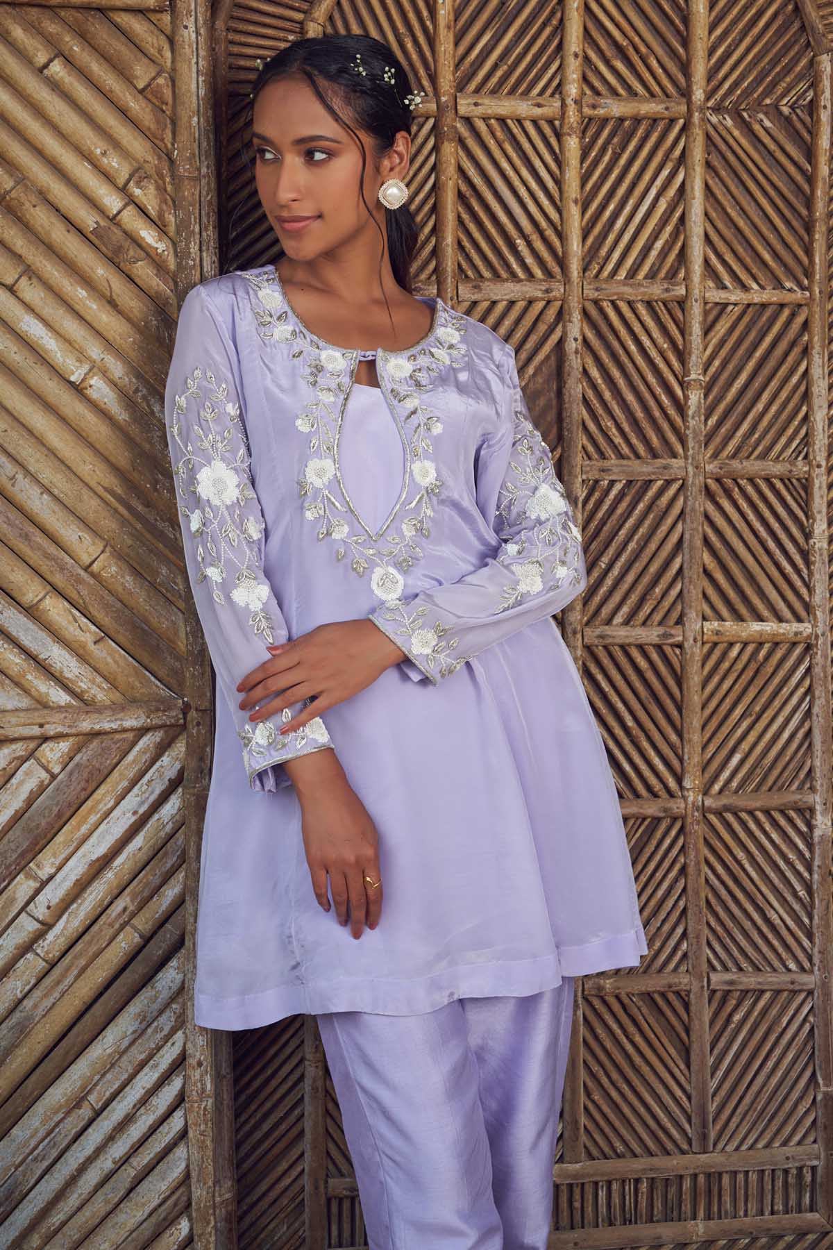 Dull Lilac Embroidered Kurta Set