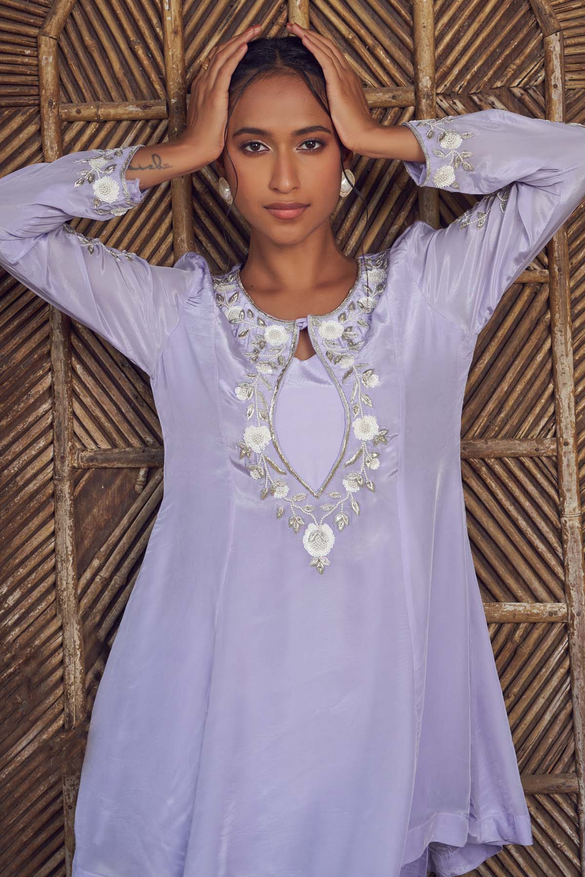 Dull Lilac Embroidered Kurta Set