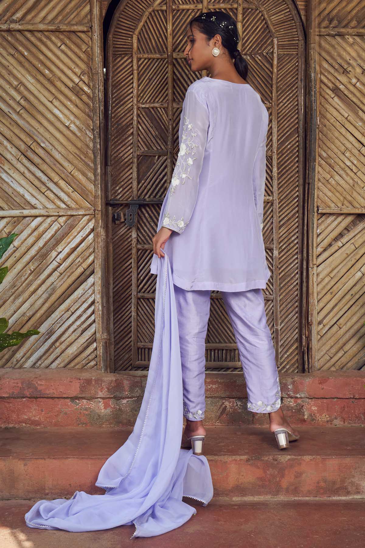 Dull Lilac Embroidered Kurta Set