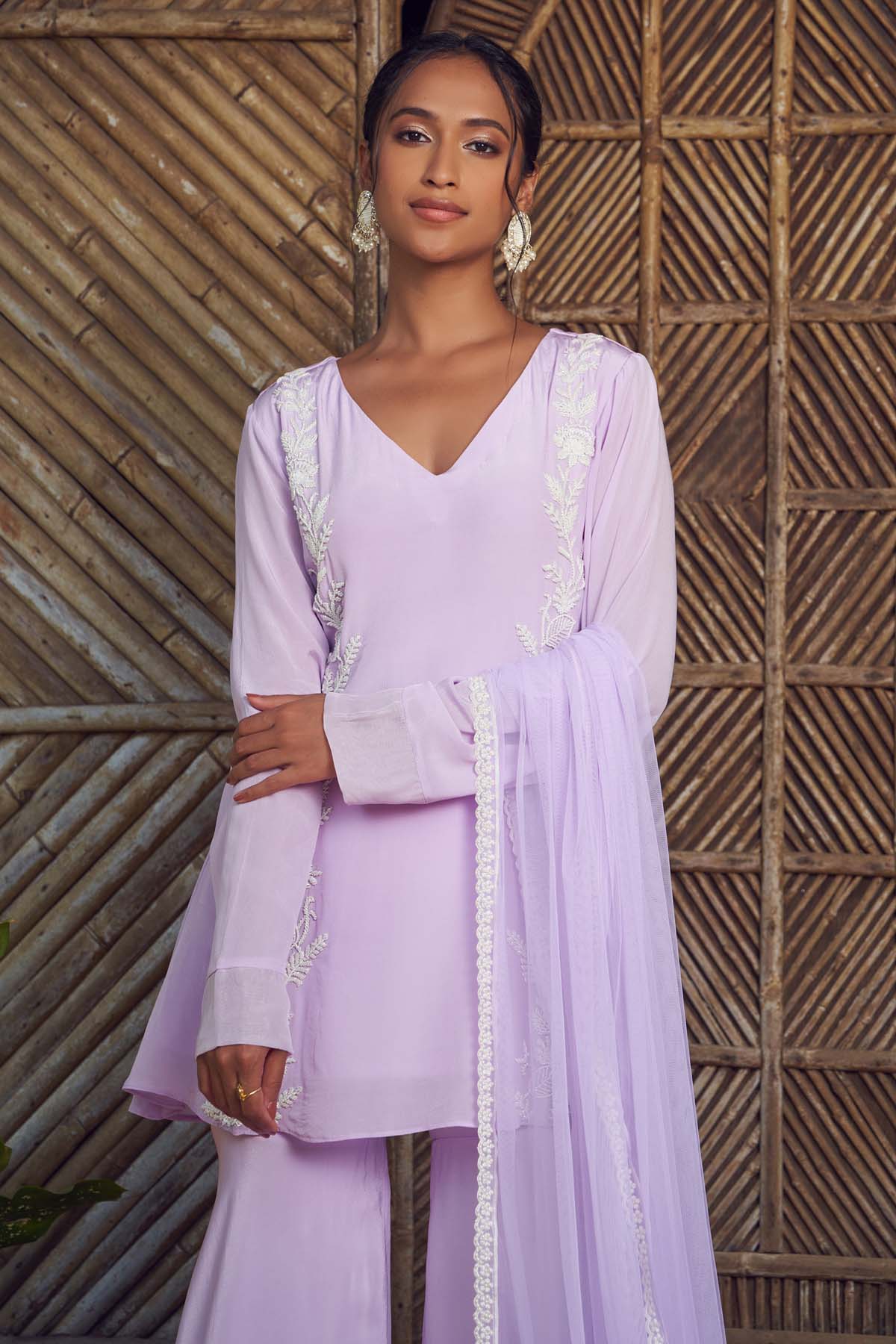 Lilac Embroidered Sharara Set
