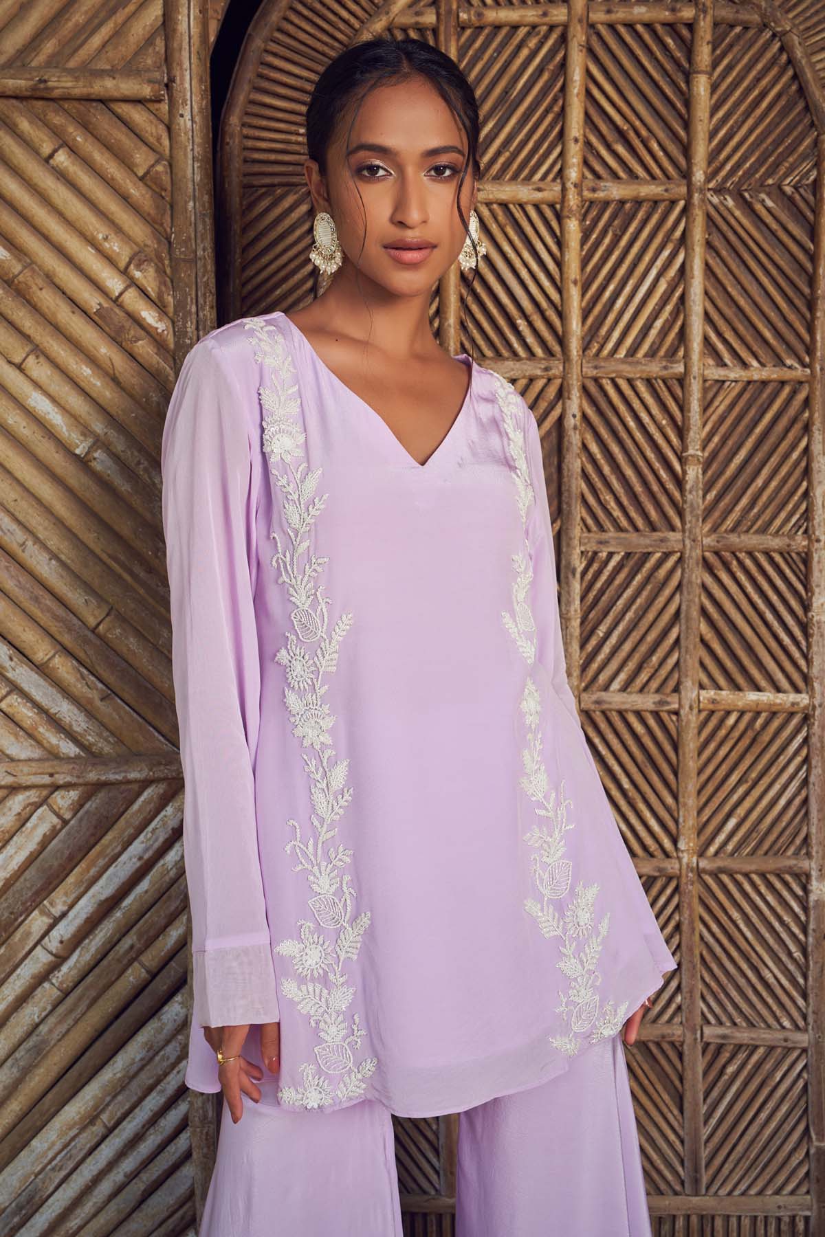 Lilac Embroidered Sharara Set