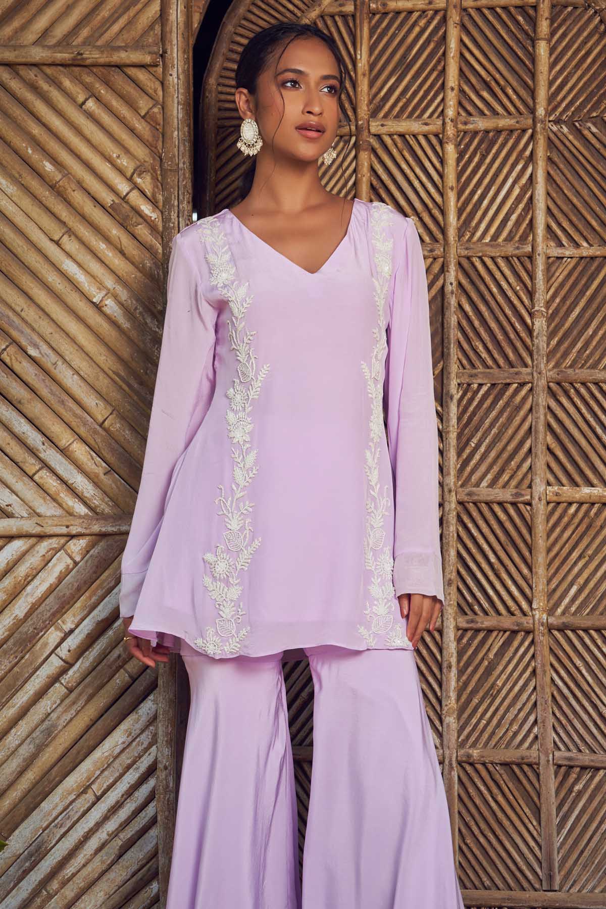 Lilac Embroidered Sharara Set