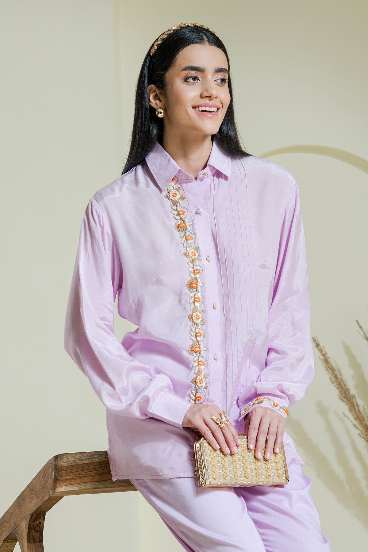 Lilac Embroidered Shirt & Pants