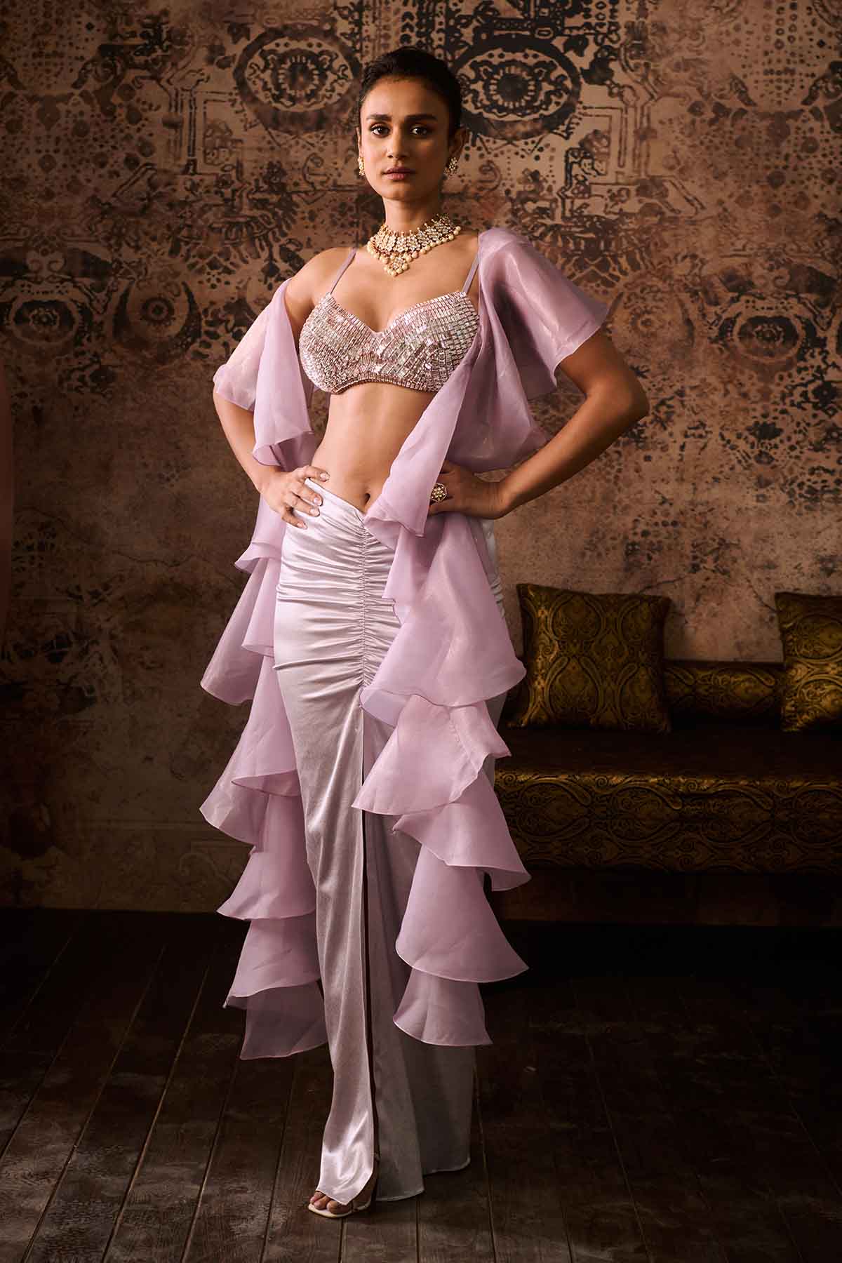 Lilac Embroidered Skirt Set