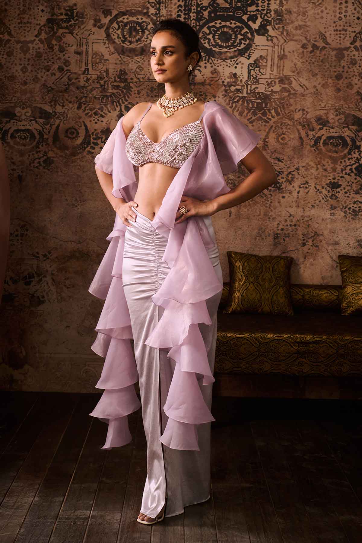 Lilac Embroidered Skirt Set