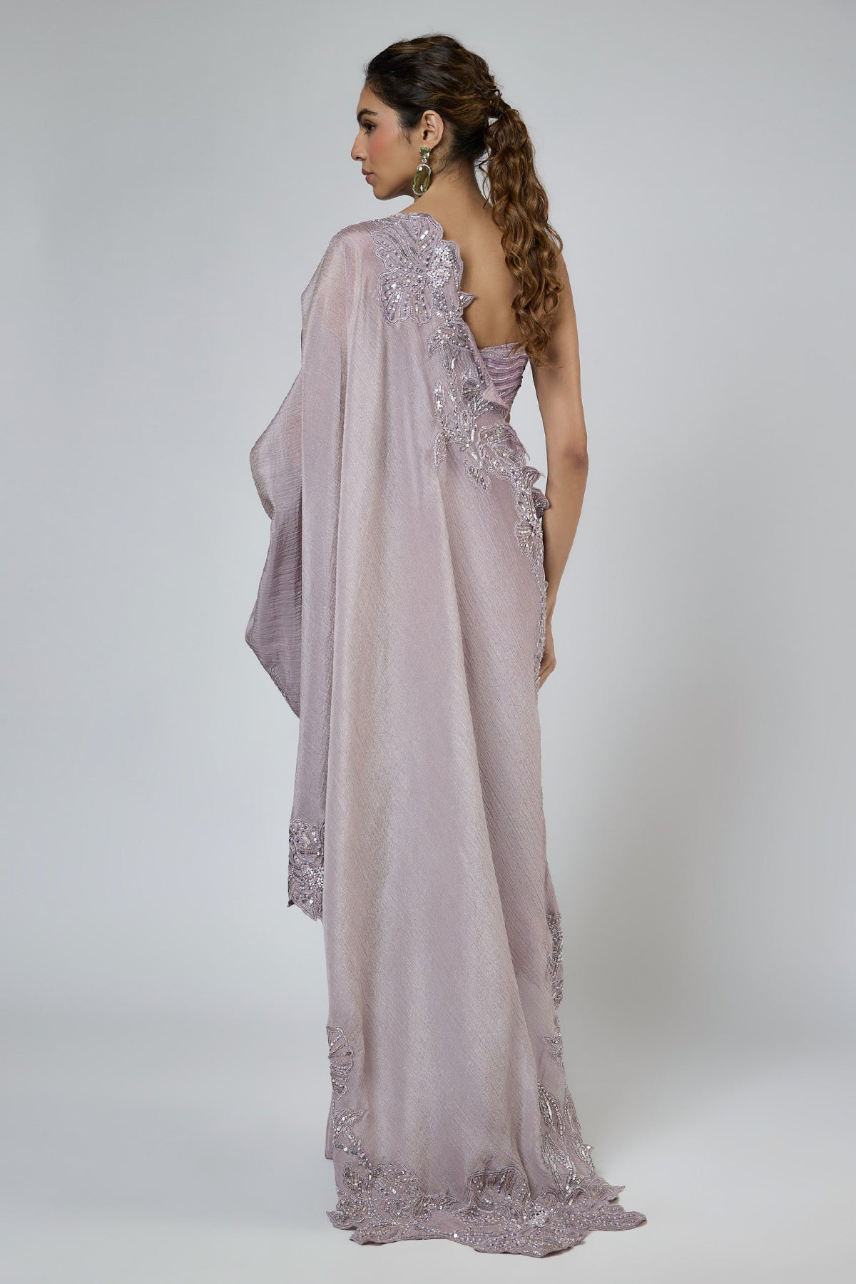 Lilac Floral Cutwork Saree Set