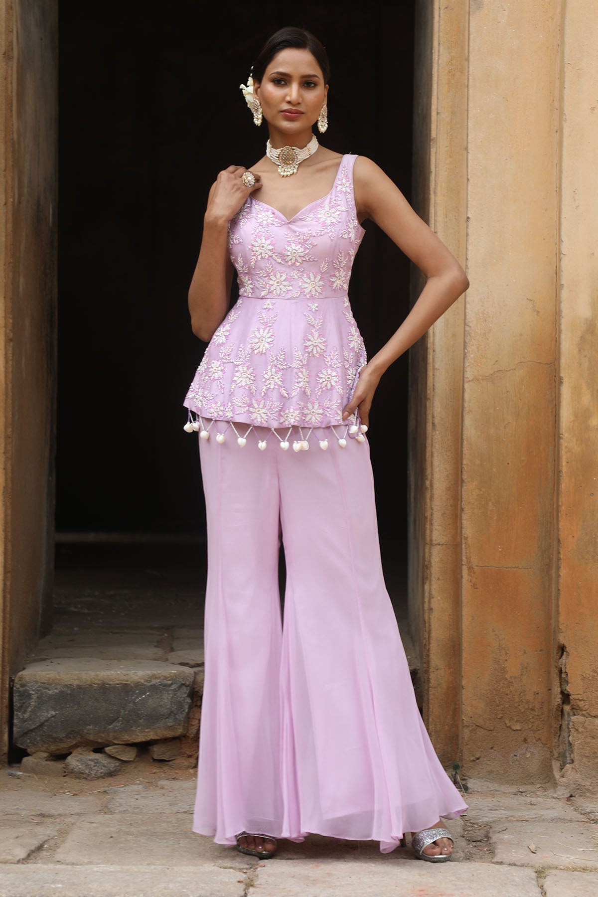 Buy Lilac Floral Indo-Western Set by Nitisha Kashyap for women online at ScrollnShops
