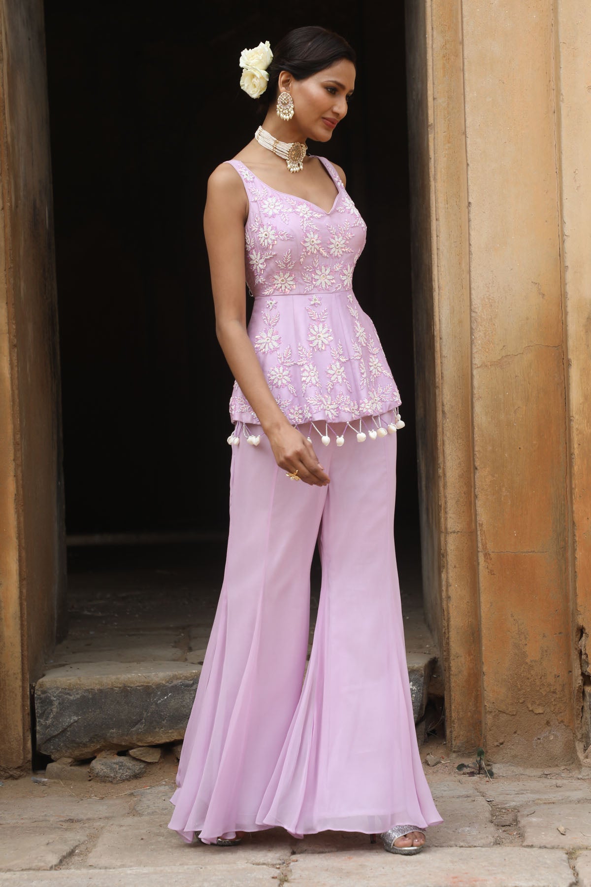 Lilac Floral Indo-Western Set