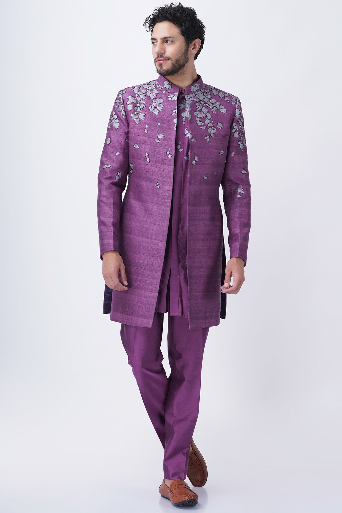 Buy Lilac Floral Printed Jacket Set by Manish Nagdeo for Men online at ScrollnShops