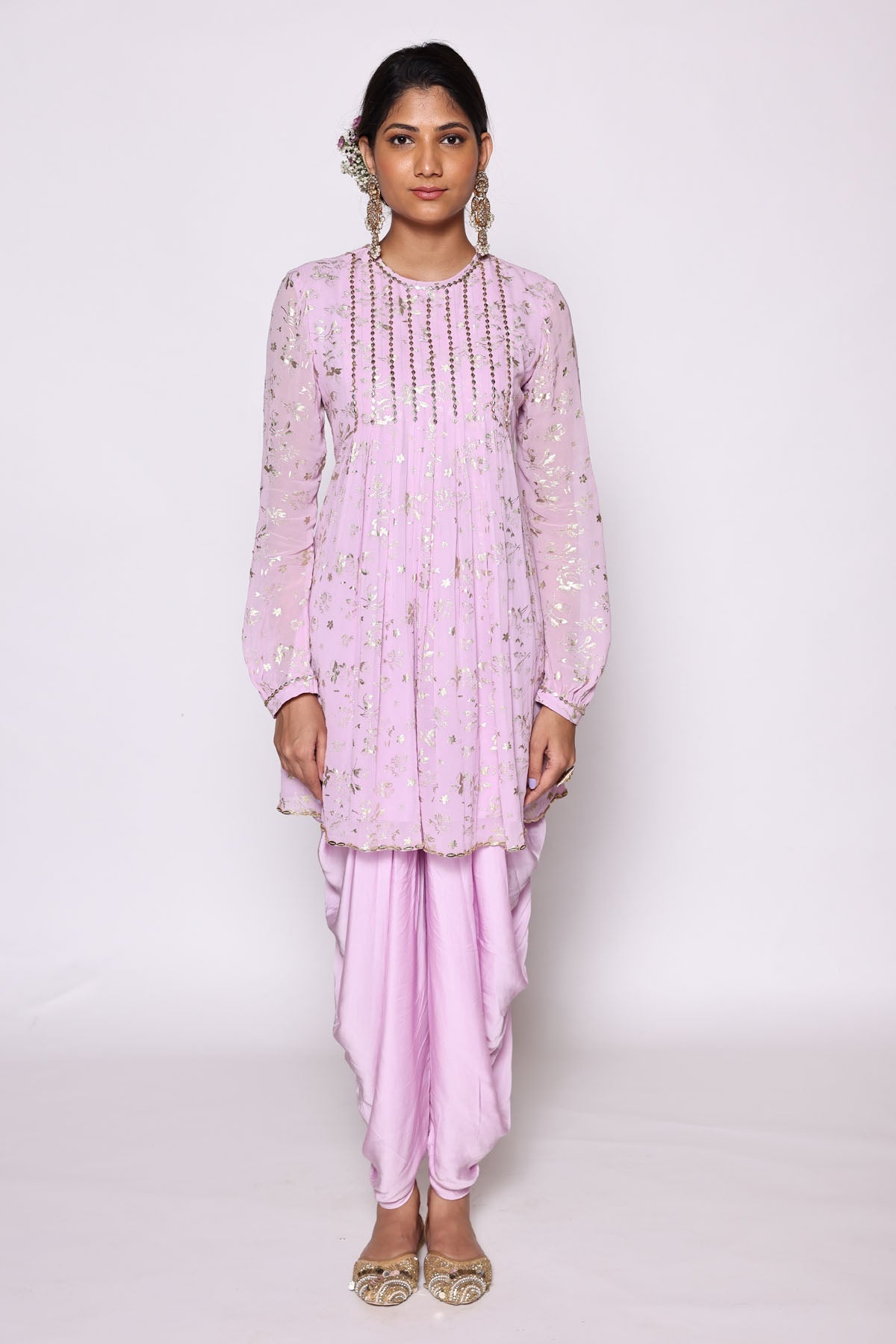 Lilac Foil Print Kurta & Dhoti at ScrollnShops