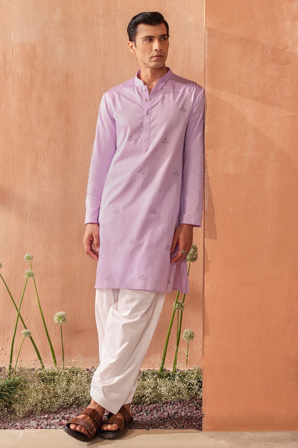 Buy Lilac Giza Cotton Kurta & Pants by Seema Nanda for men online at ScrollnShops