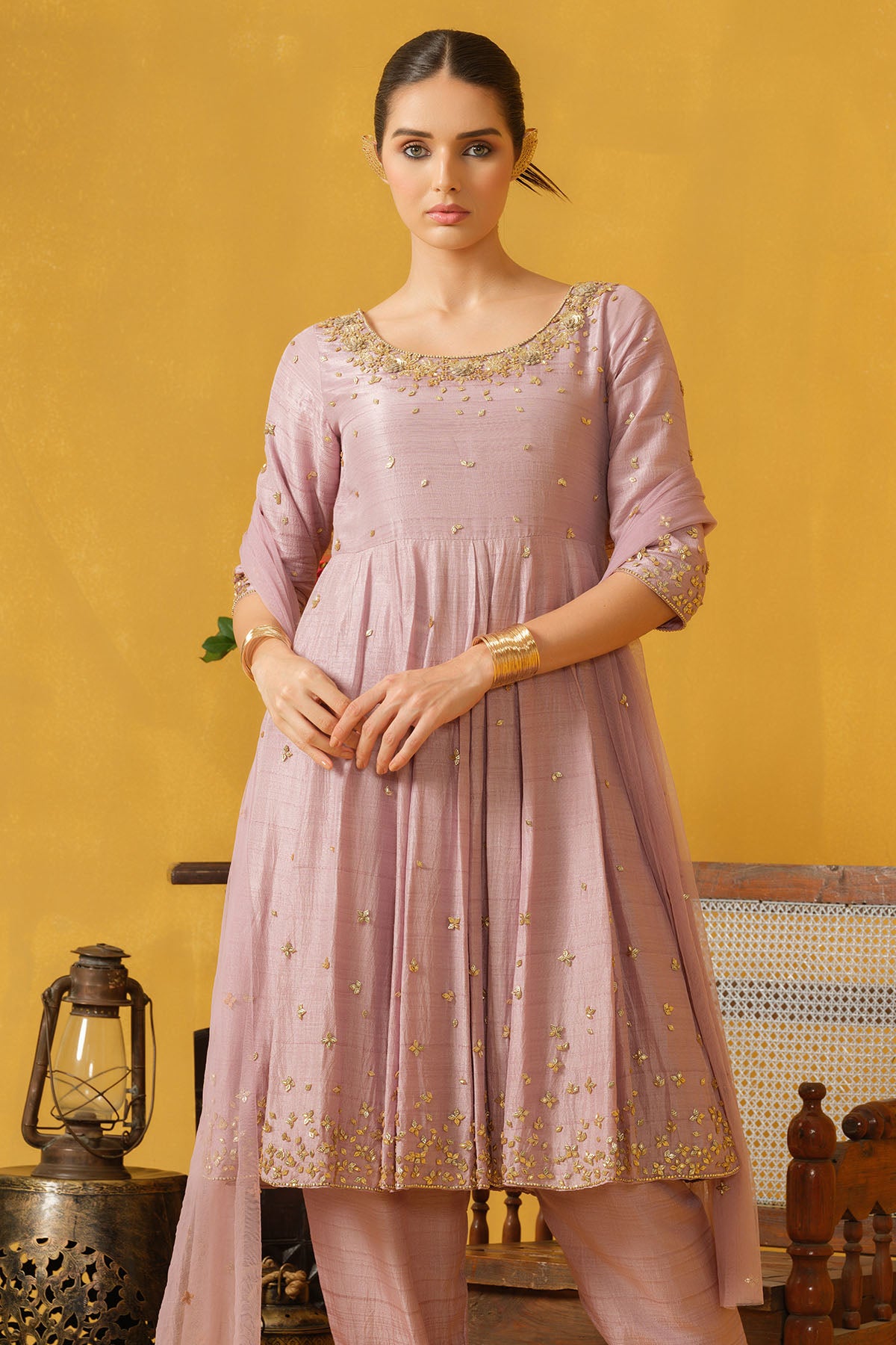 Lilac Glitter Sequins Kurta Set