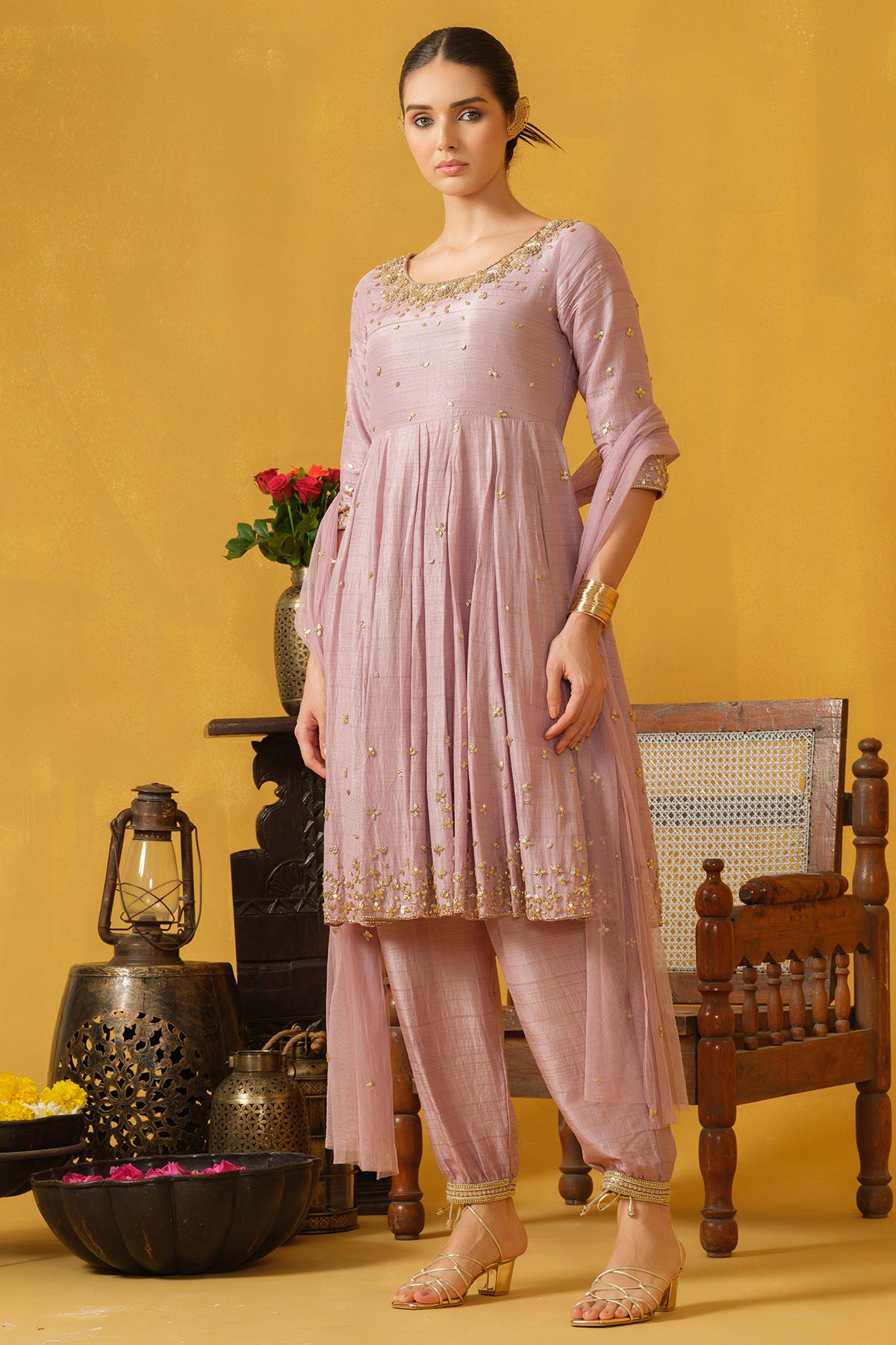 Lilac Glitter Sequins Kurta Set