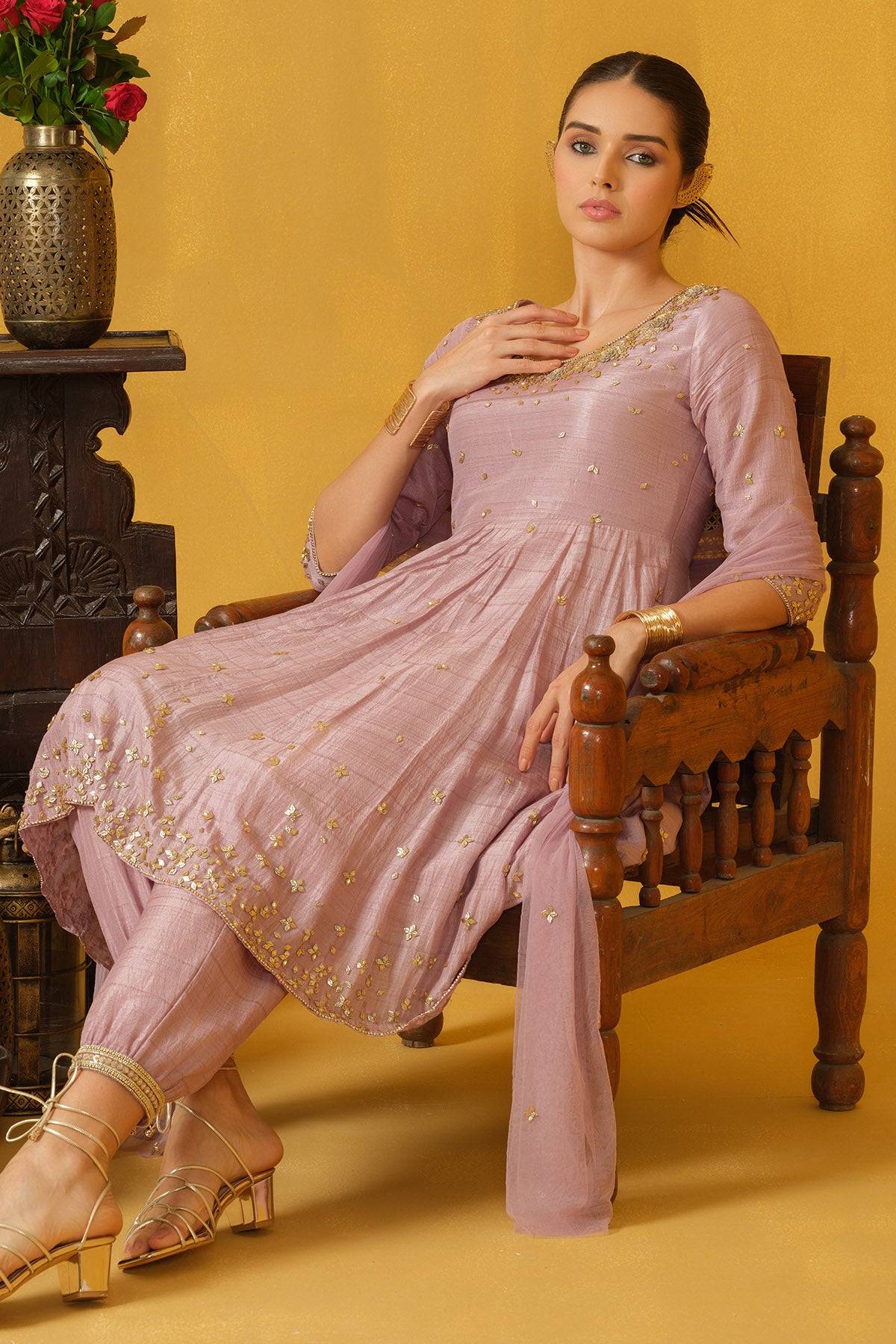 Lilac Glitter Sequins Kurta Set