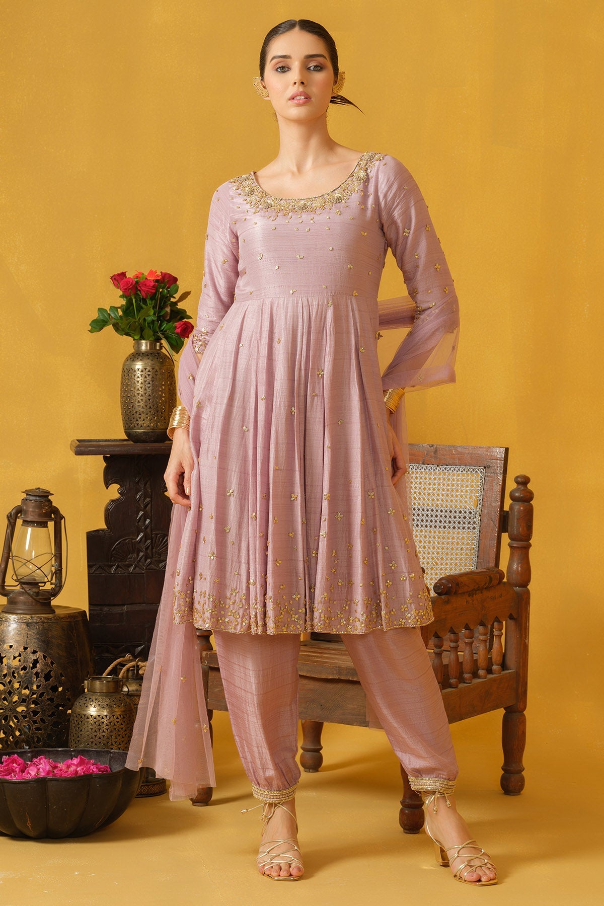 Buy Lilac Glitter Sequins Kurta Set for women by Abstract By Megha Jain Madaan online available at scrollnshops