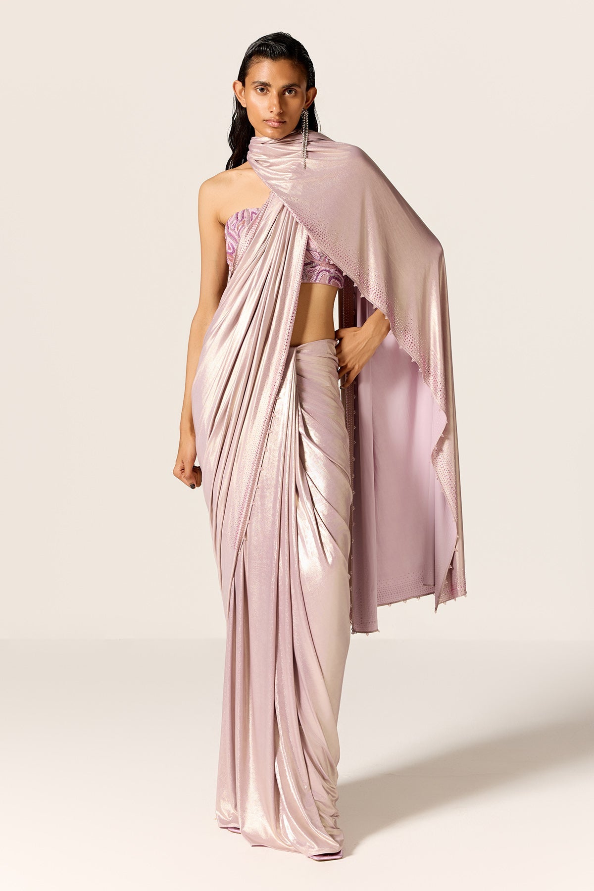 Buy Lilac Hand Embroidered Saree by Manika Nanda for Women online at ScrollnShops