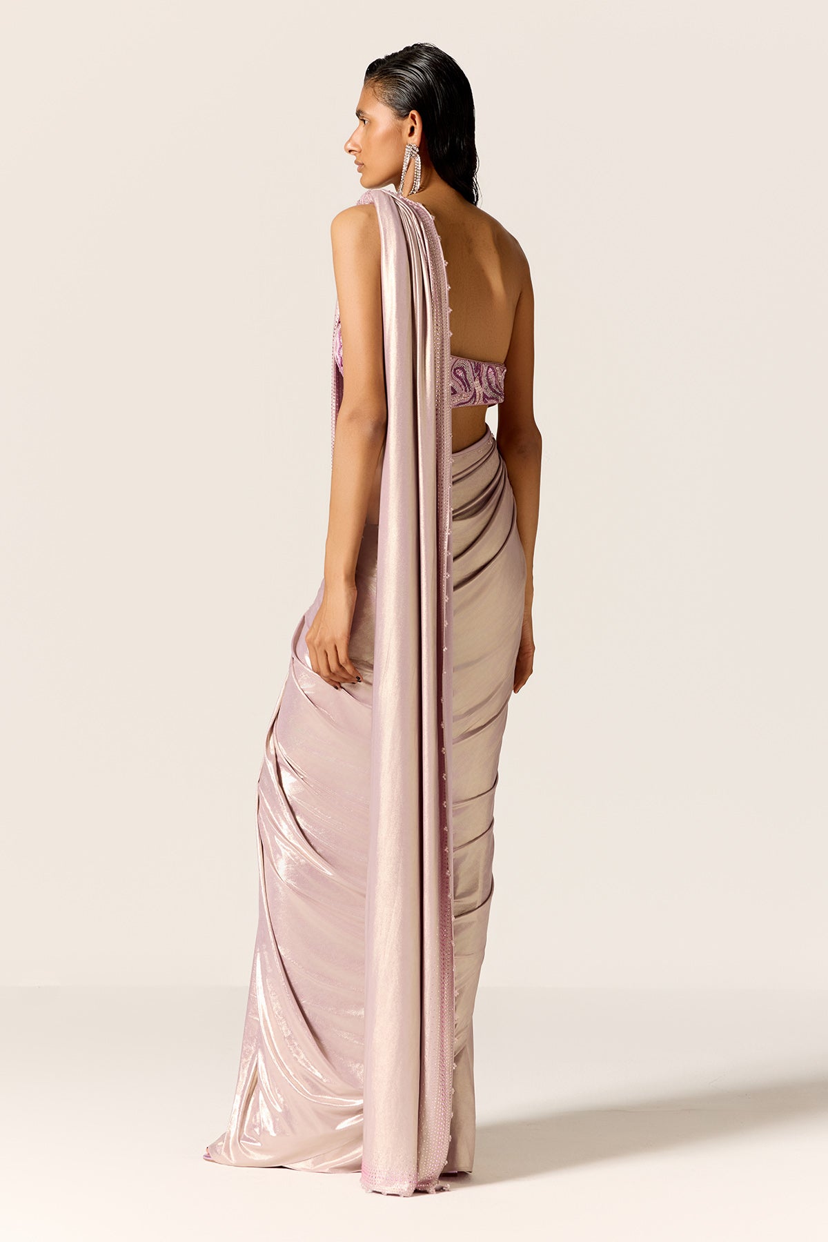 Lilac Hand Embroidered Saree