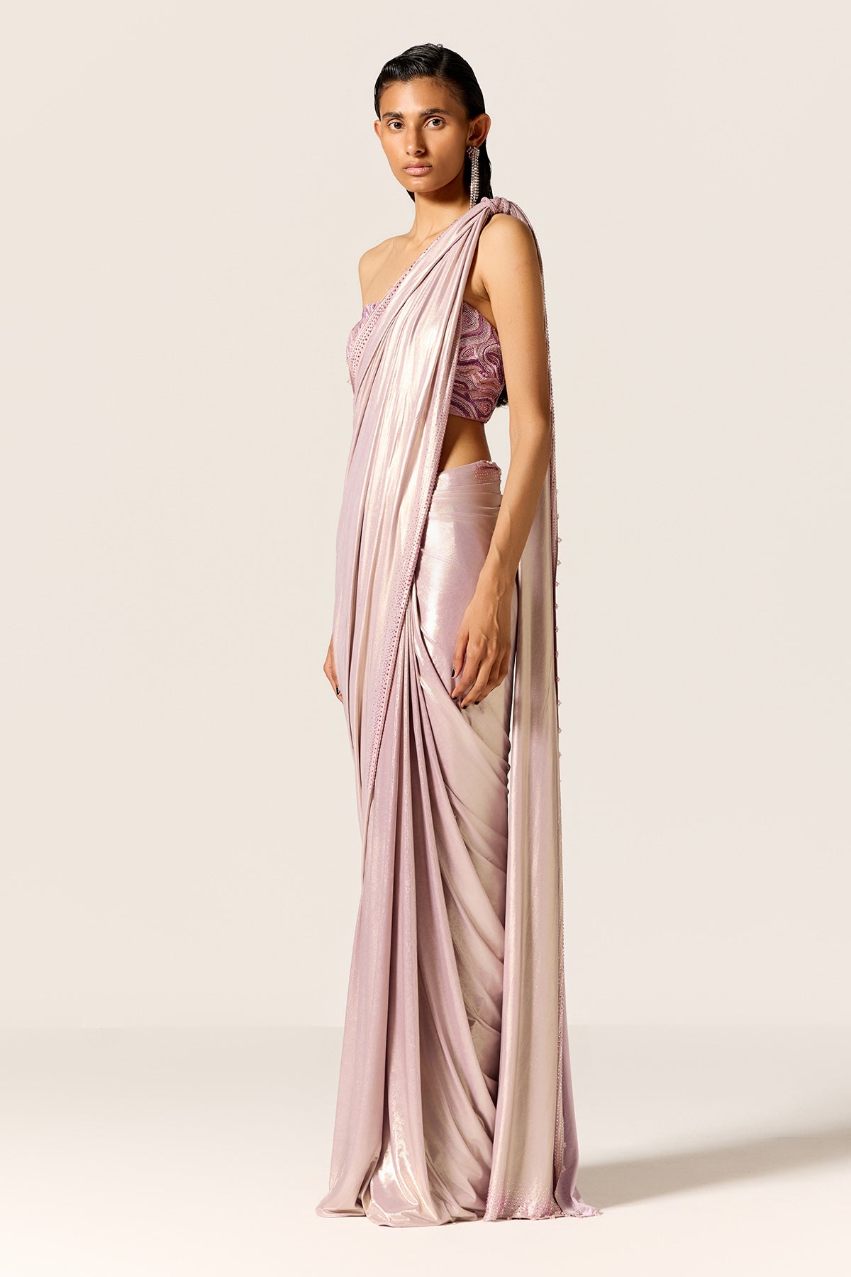 Lilac Hand Embroidered Saree