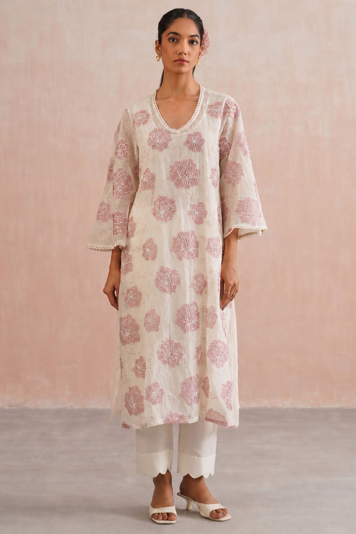 Lilac Ivory Chanderi Kurta Set
