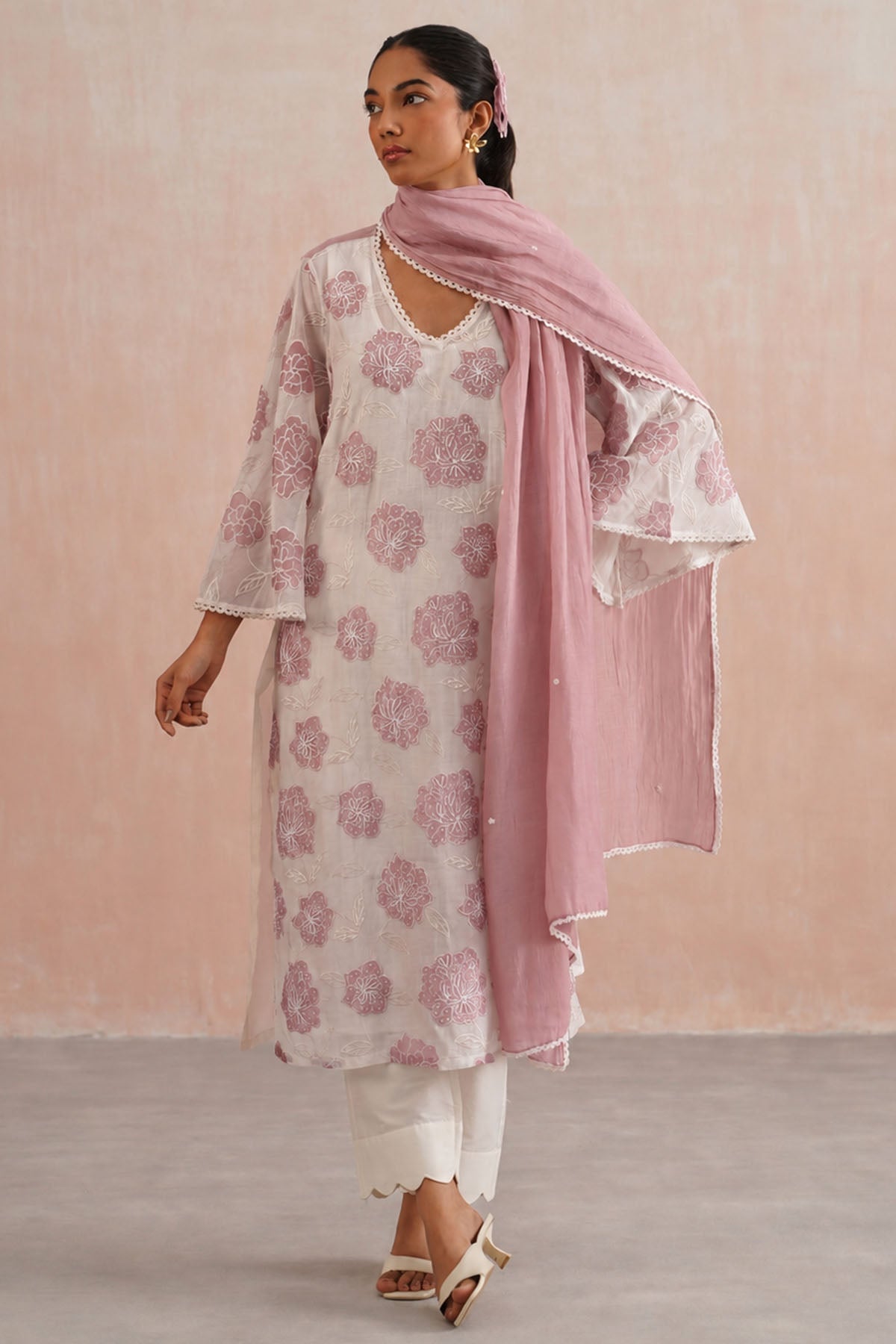 Buy Lilac Ivory Chanderi Kurta Set for women by Ugna by Unnati online available at scrollnshops