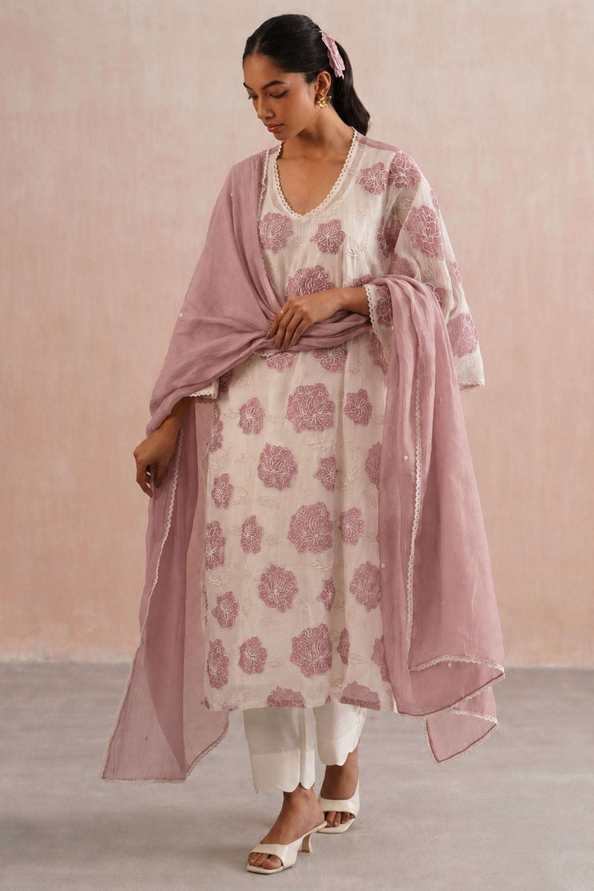 Lilac Ivory Chanderi Kurta Set