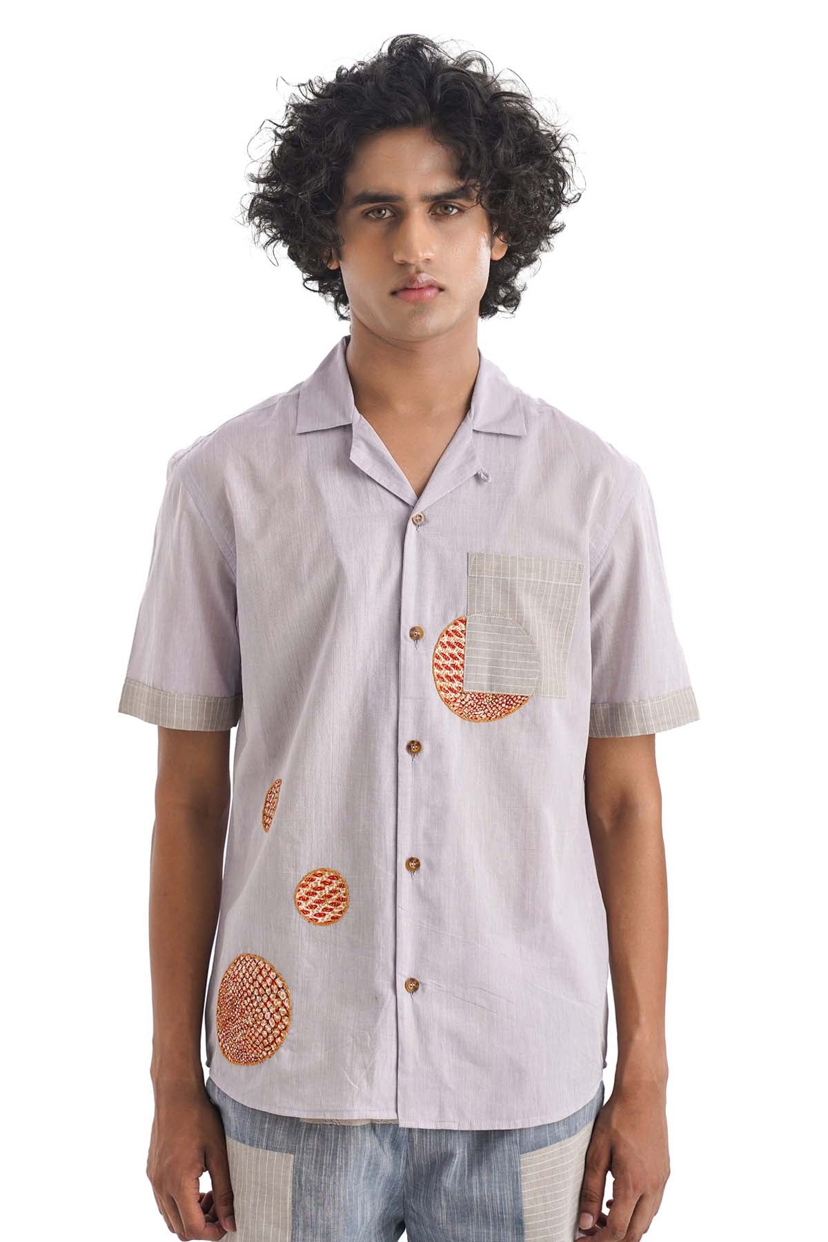 Notre Ame - Men Lilac Kantha Embroidered Shirt for men online at ScrollnShops